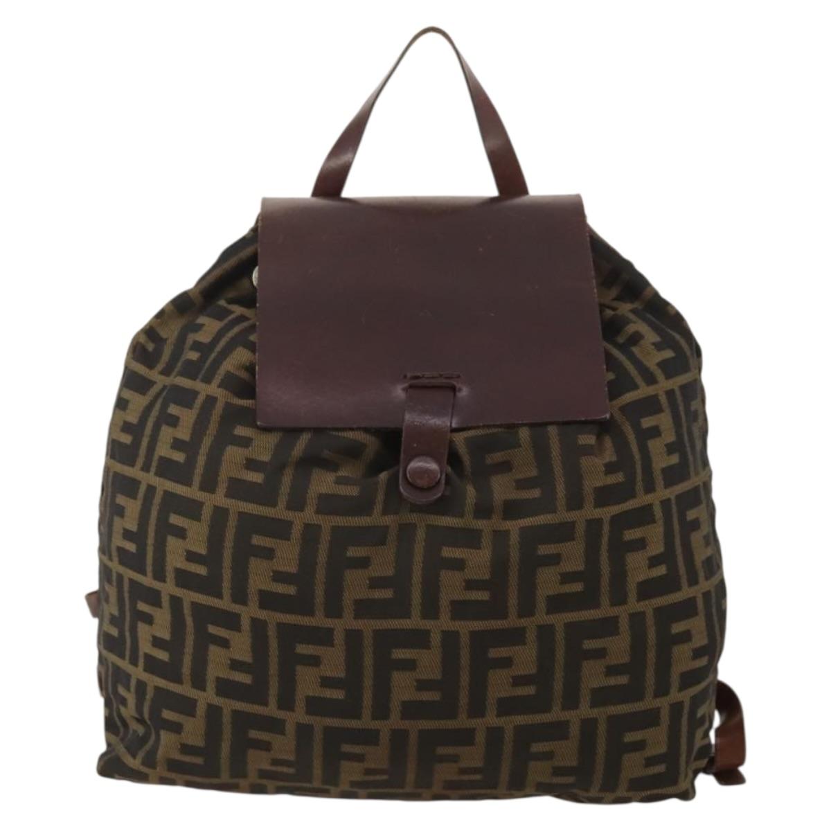 FENDI Zucca Canvas Backpack Brown Black Auth 200298