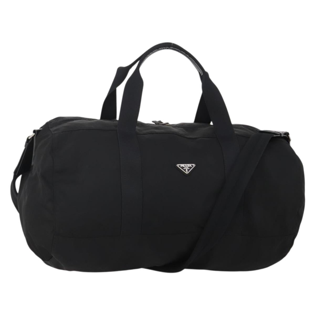 PRADA Boston Bag Nylon 2way Black Silver Auth 200299A