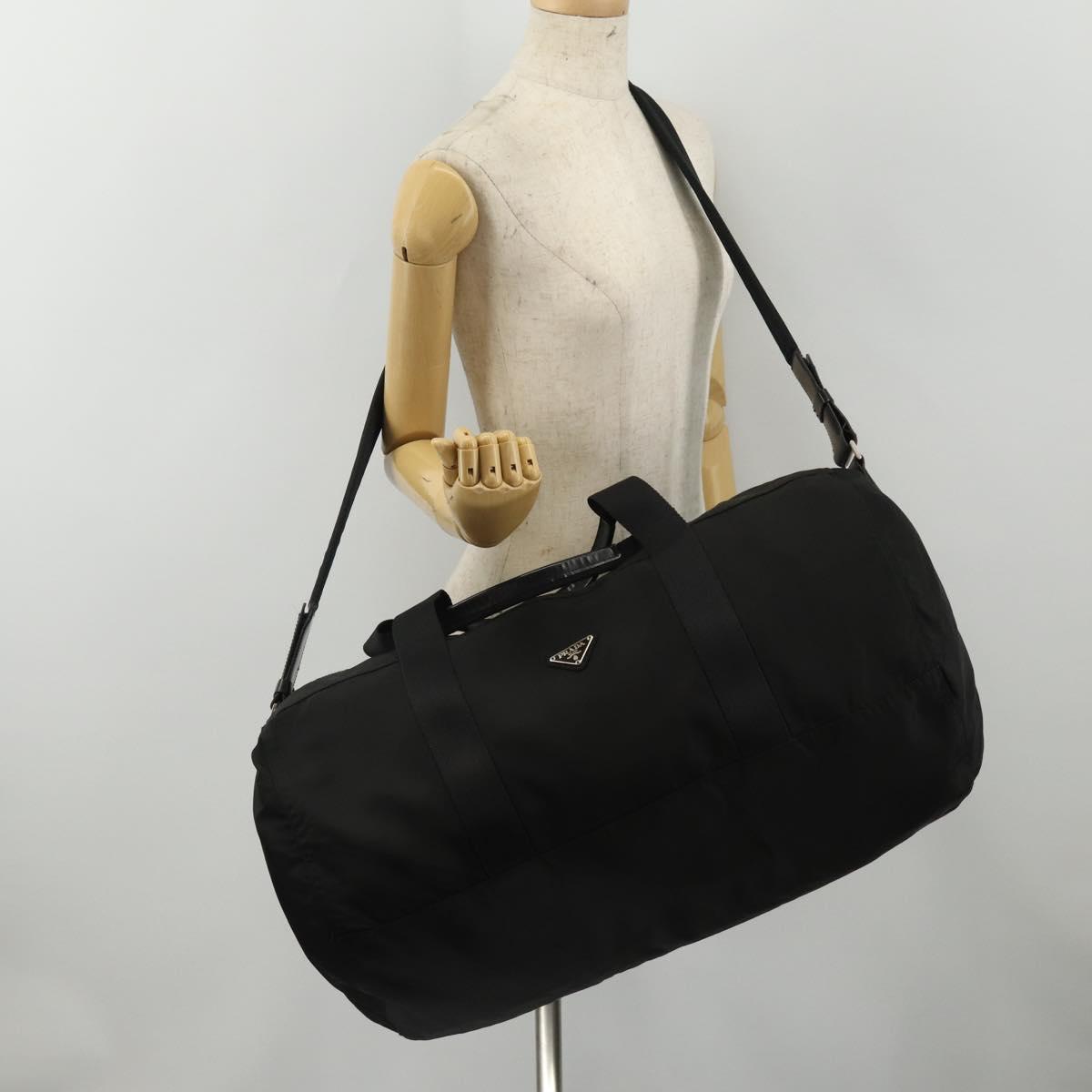 PRADA Boston Bag Nylon 2way Black Silver Auth 200299A