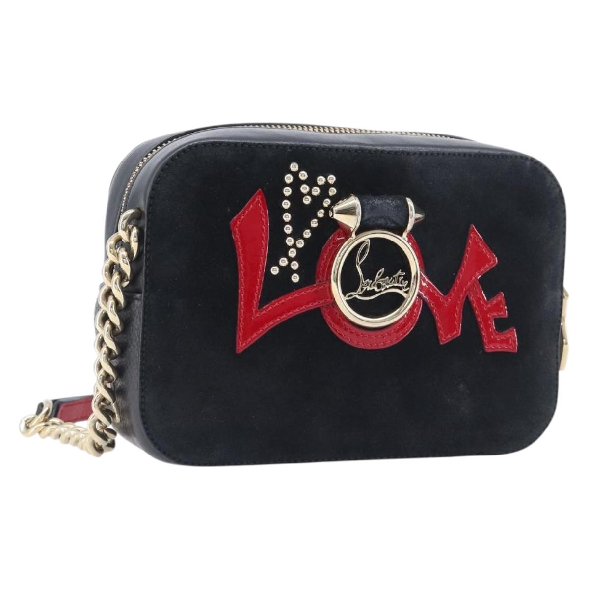 Christian Louboutin Chain Shoulder Bag Leather Black Gold Auth 200300A