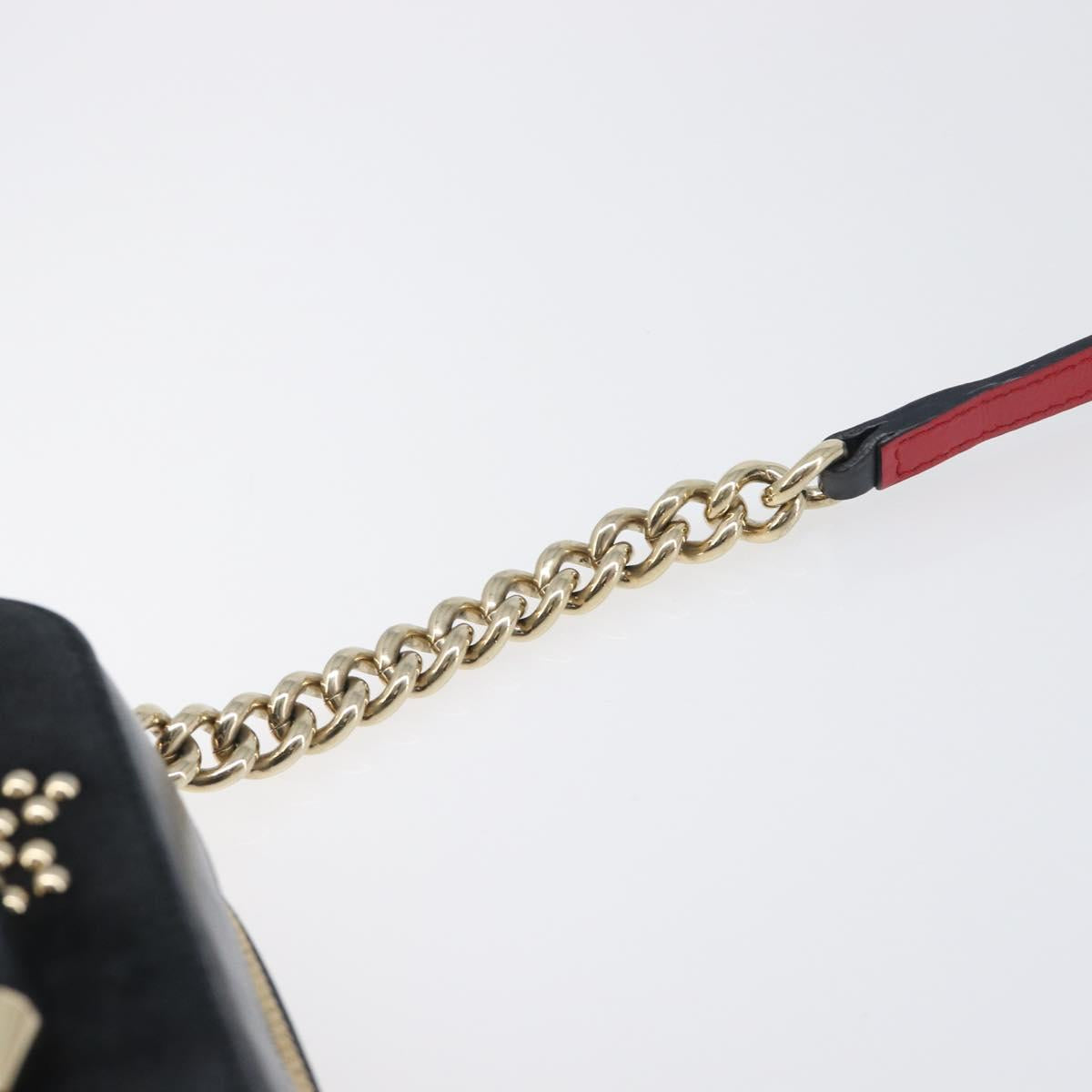 Christian Louboutin Chain Shoulder Bag Leather Black Gold Auth 200300A