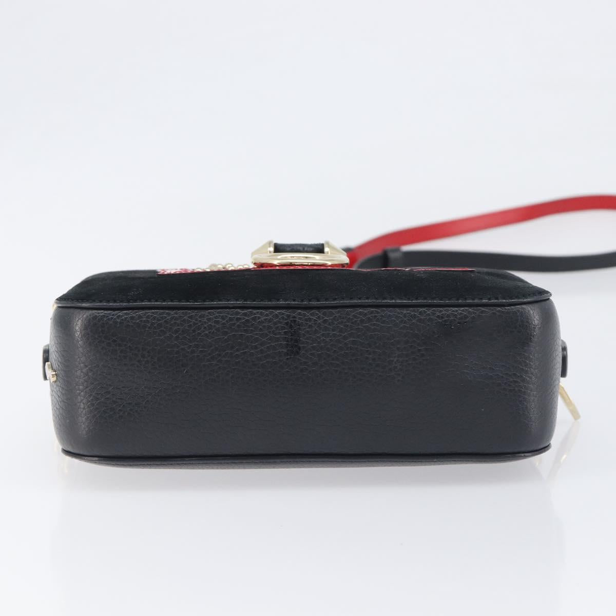 Christian Louboutin Chain Shoulder Bag Leather Black Gold Auth 200300A
