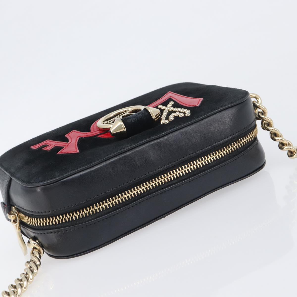 Christian Louboutin Chain Shoulder Bag Leather Black Gold Auth 200300A
