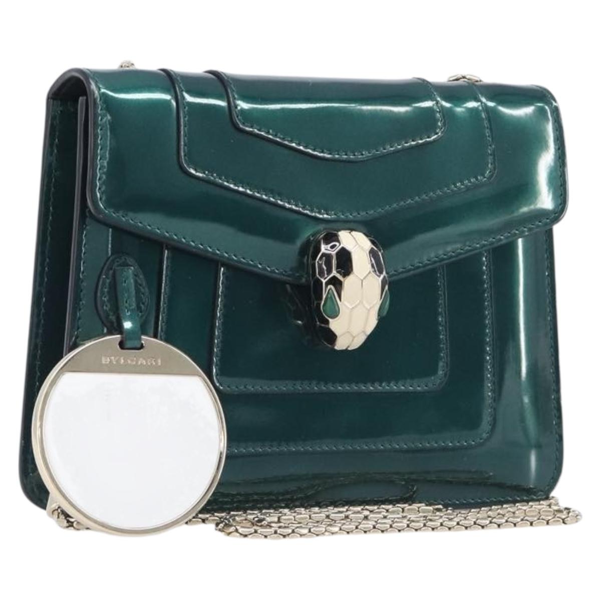 BVLGARI Serpenti Forever Chain Bag Patent Leather Green Gold Auth 200301V