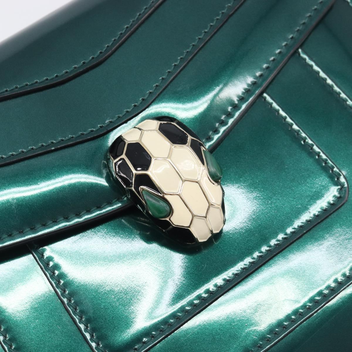 BVLGARI Serpenti Forever Chain Bag Patent Leather Green Gold Auth 200301V