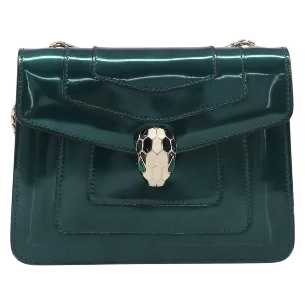 BVLGARI Serpenti Forever Chain Bag Patent Leather Green Gold Auth 200301V