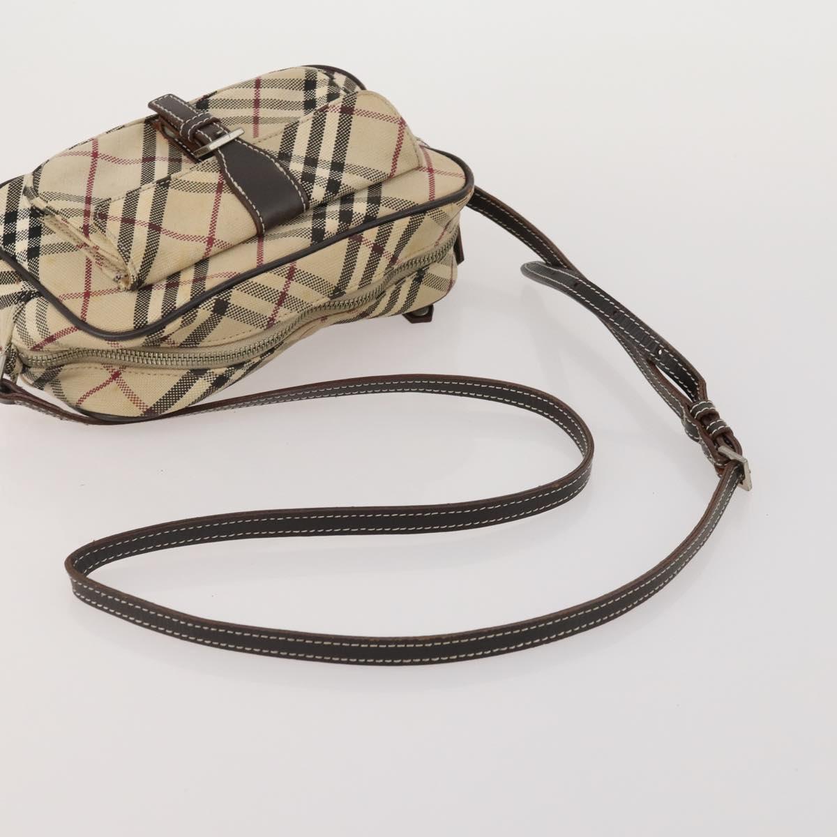 BURBERRY Nova Check Blue Label Hand Bag Canvas PVC 3 Set White Beige Auth 200307