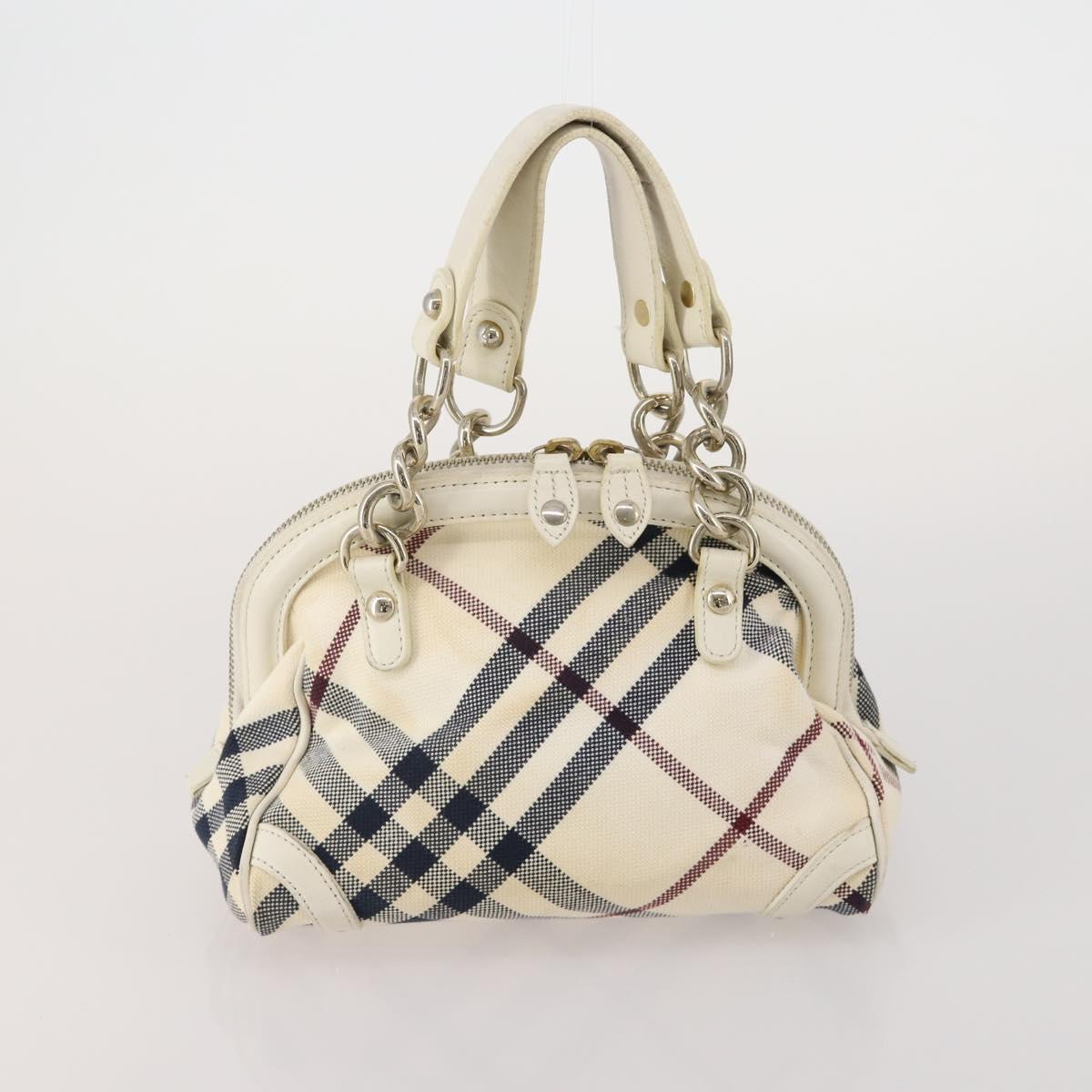 BURBERRY Nova Check Blue Label Hand Bag Canvas PVC 3 Set White Beige Auth 200307