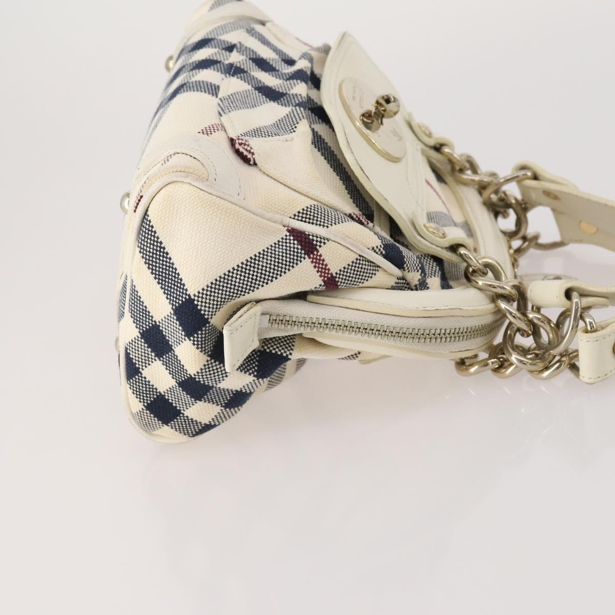 BURBERRY Nova Check Blue Label Hand Bag Canvas PVC 3 Set White Beige Auth 200307