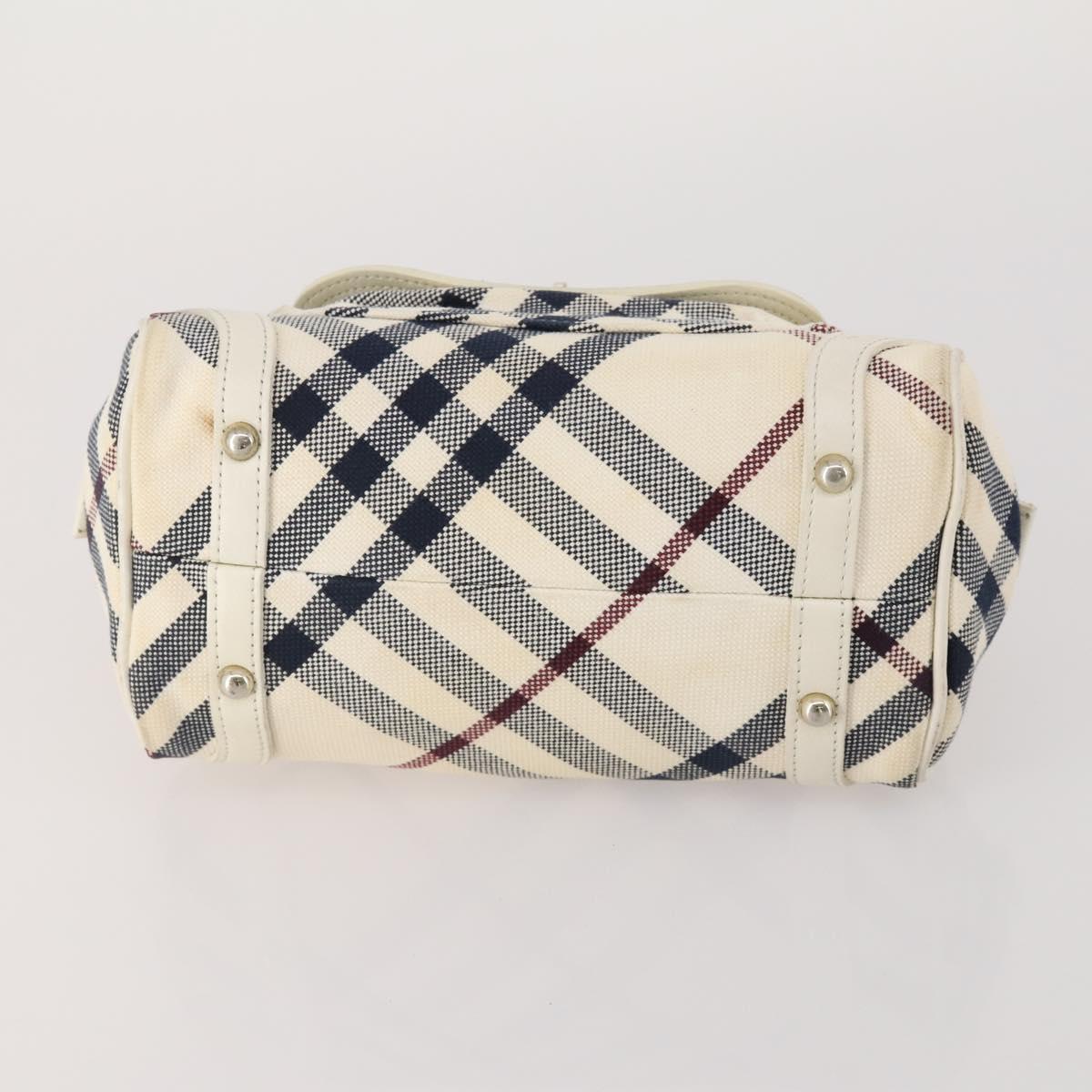 BURBERRY Nova Check Blue Label Hand Bag Canvas PVC 3 Set White Beige Auth 200307