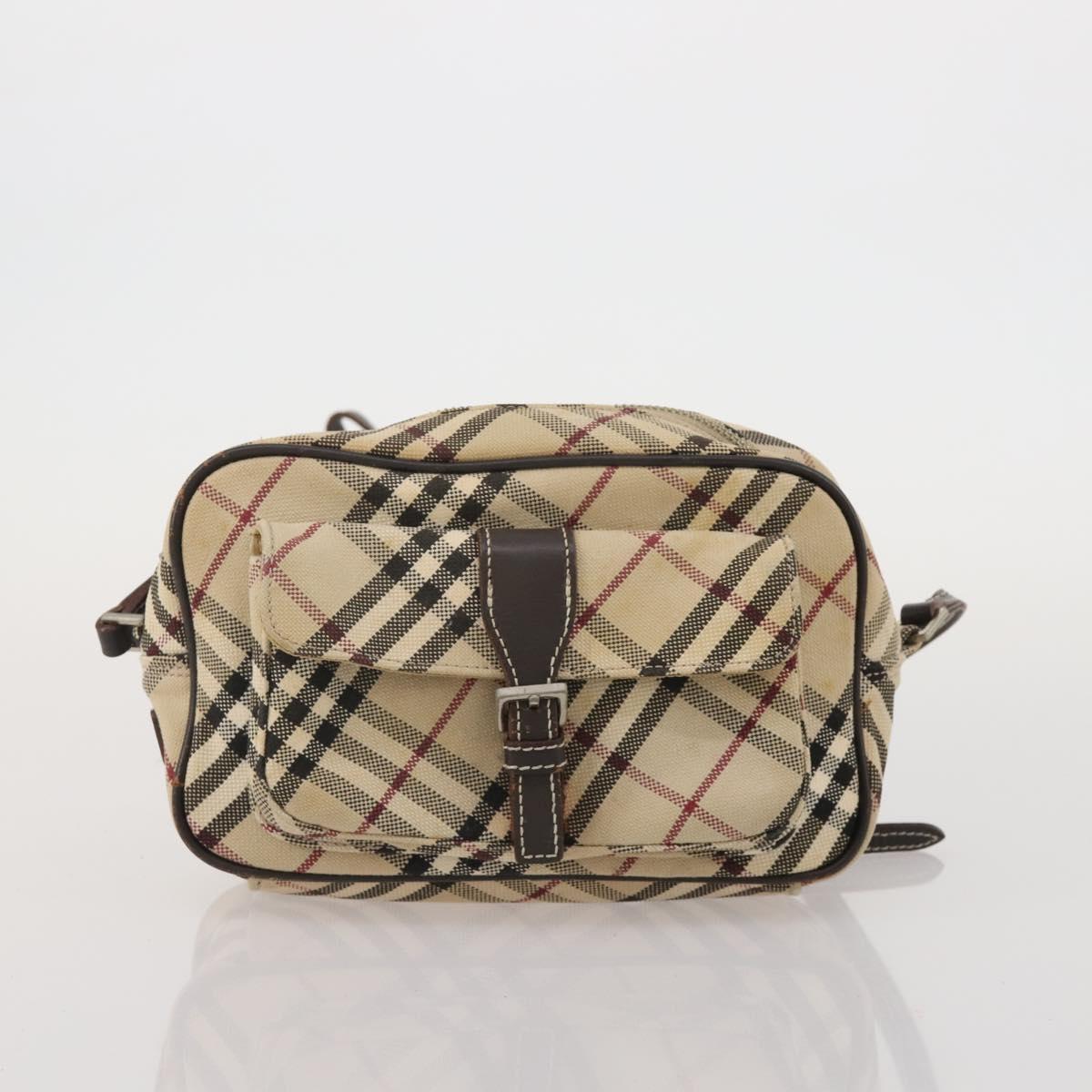BURBERRY Nova Check Blue Label Hand Bag Canvas PVC 3 Set White Beige Auth 200307