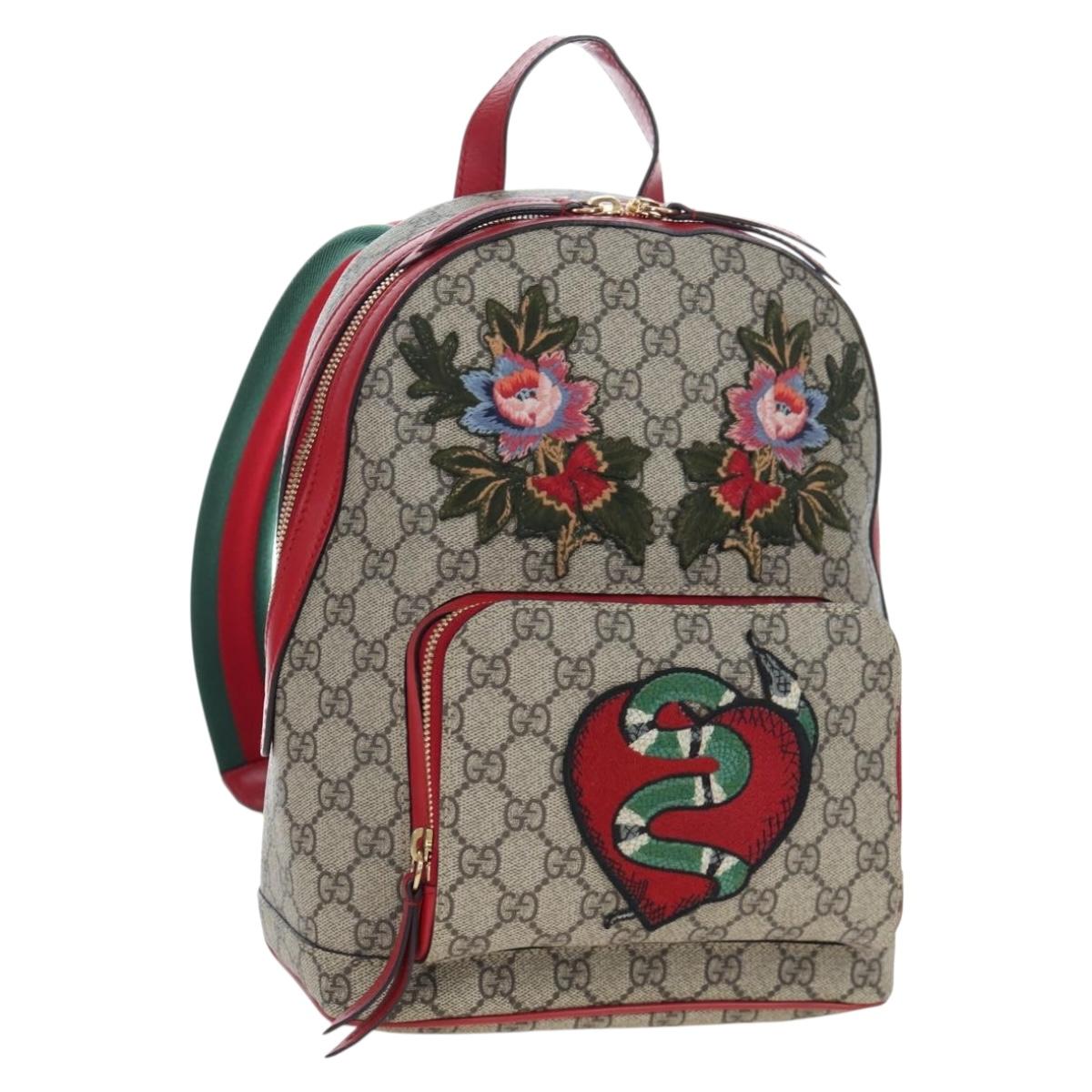 GUCCI GG Supreme Web Sherry Line Backpack PVC Beige Gold 427042 Auth 200331M