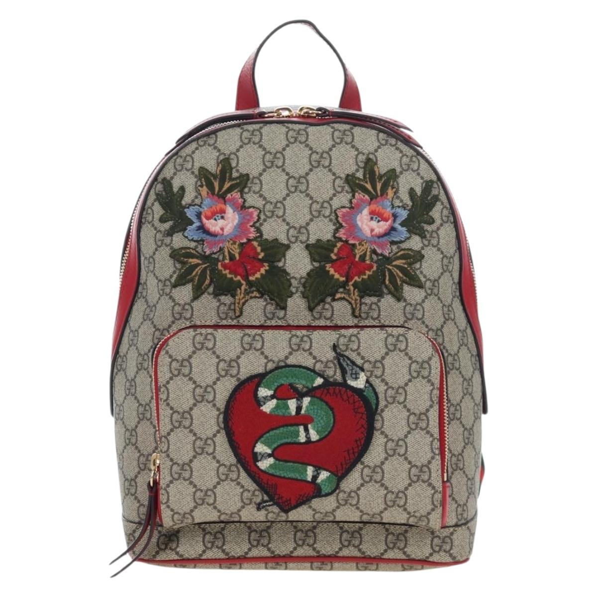 GUCCI GG Supreme Web Sherry Line Backpack PVC Beige Gold 427042 Auth 200331M