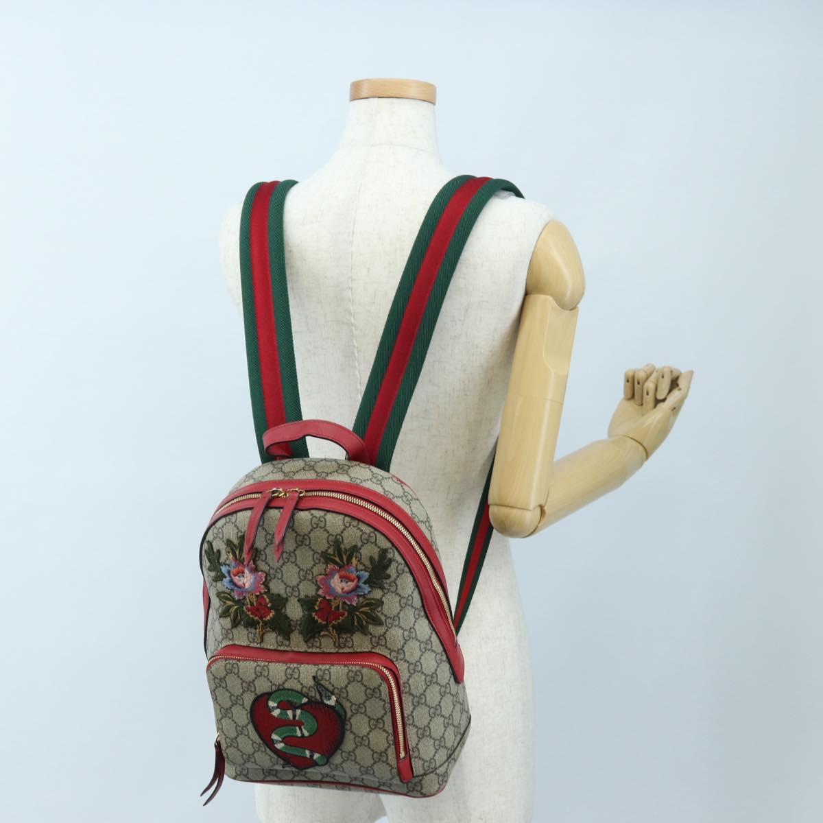 GUCCI GG Supreme Web Sherry Line Backpack PVC Beige Gold 427042 Auth 200331M