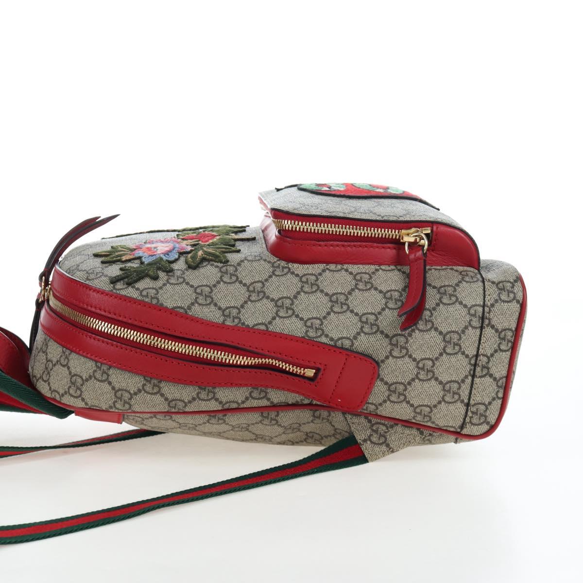 GUCCI GG Supreme Web Sherry Line Backpack PVC Beige Gold 427042 Auth 200331M