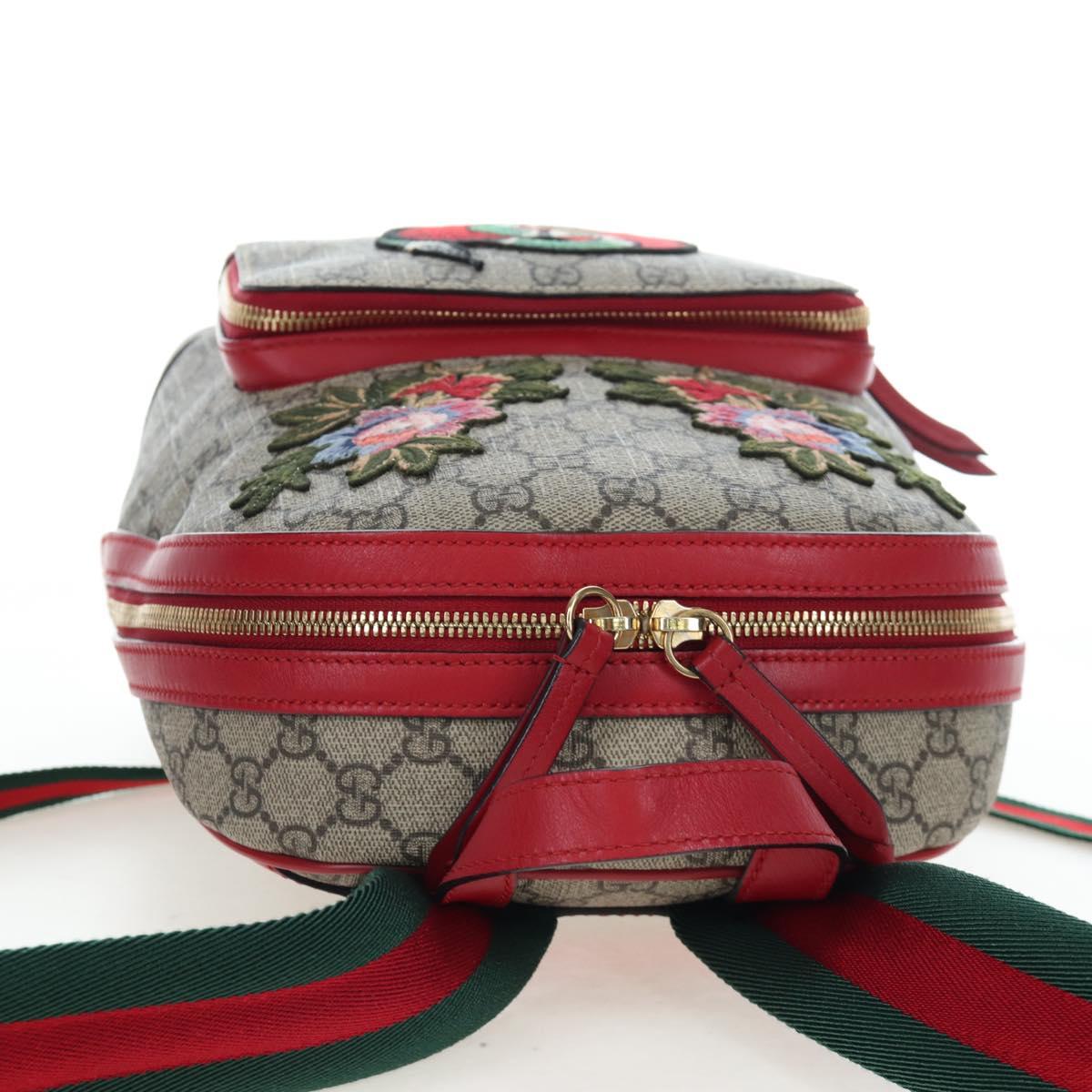 GUCCI GG Supreme Web Sherry Line Backpack PVC Beige Gold 427042 Auth 200331M