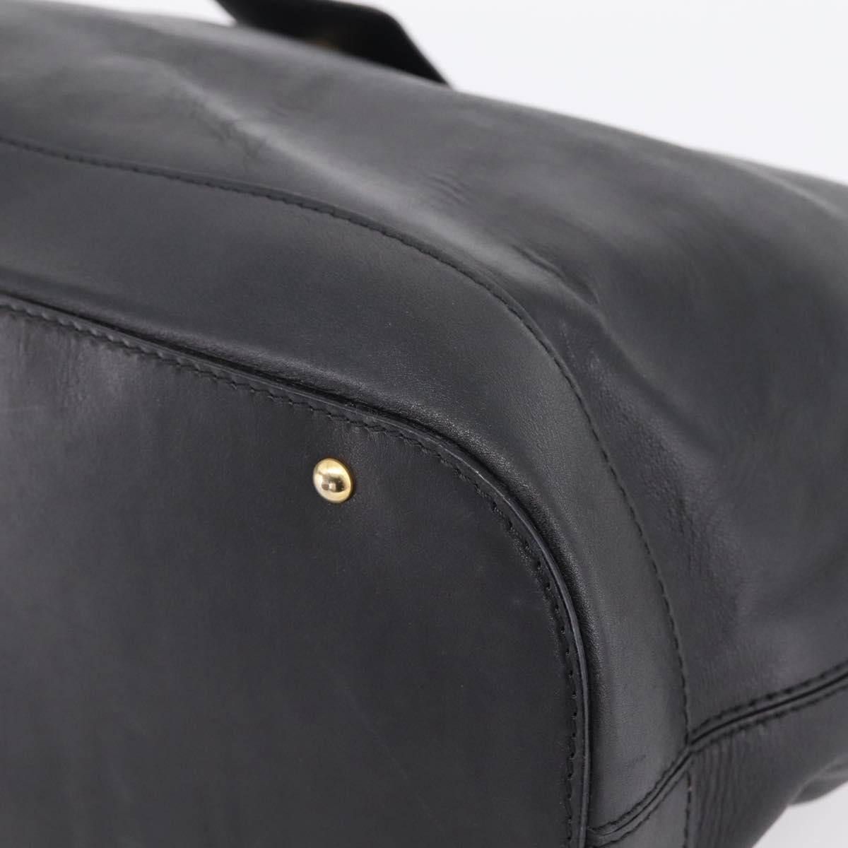 CELINE Hand Bag Leather Black Gold Tone Auth 200334