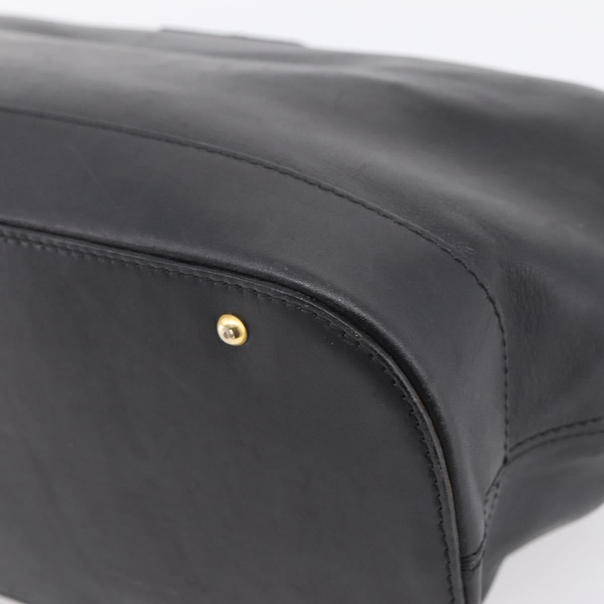 CELINE Hand Bag Leather Black Gold Tone Auth 200334