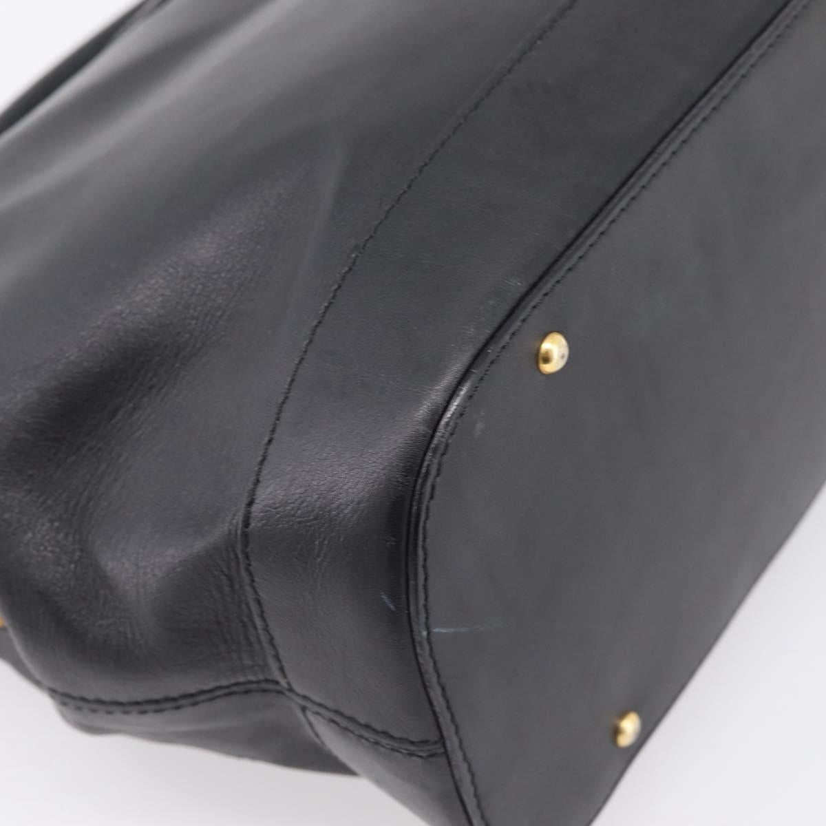 CELINE Hand Bag Leather Black Gold Tone Auth 200334