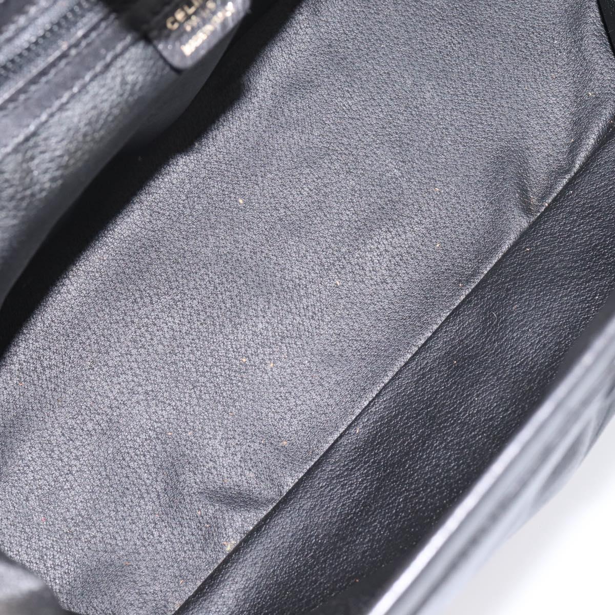 CELINE Hand Bag Leather Black Gold Tone Auth 200334