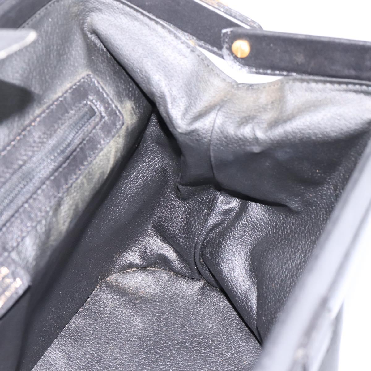 CELINE Hand Bag Leather Black Gold Tone Auth 200334