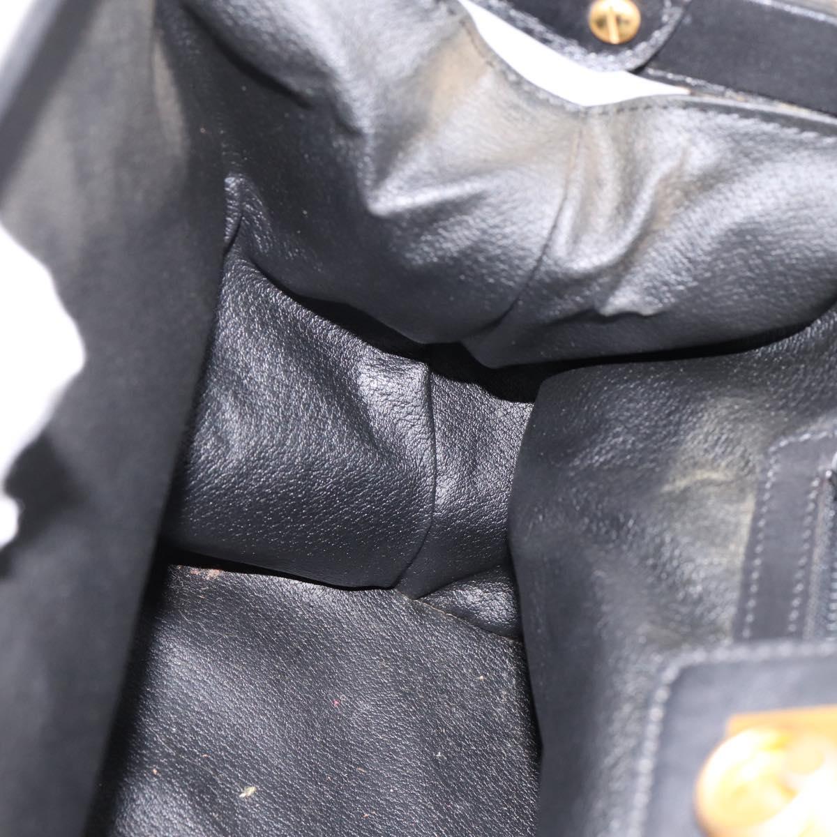 CELINE Hand Bag Leather Black Gold Tone Auth 200334
