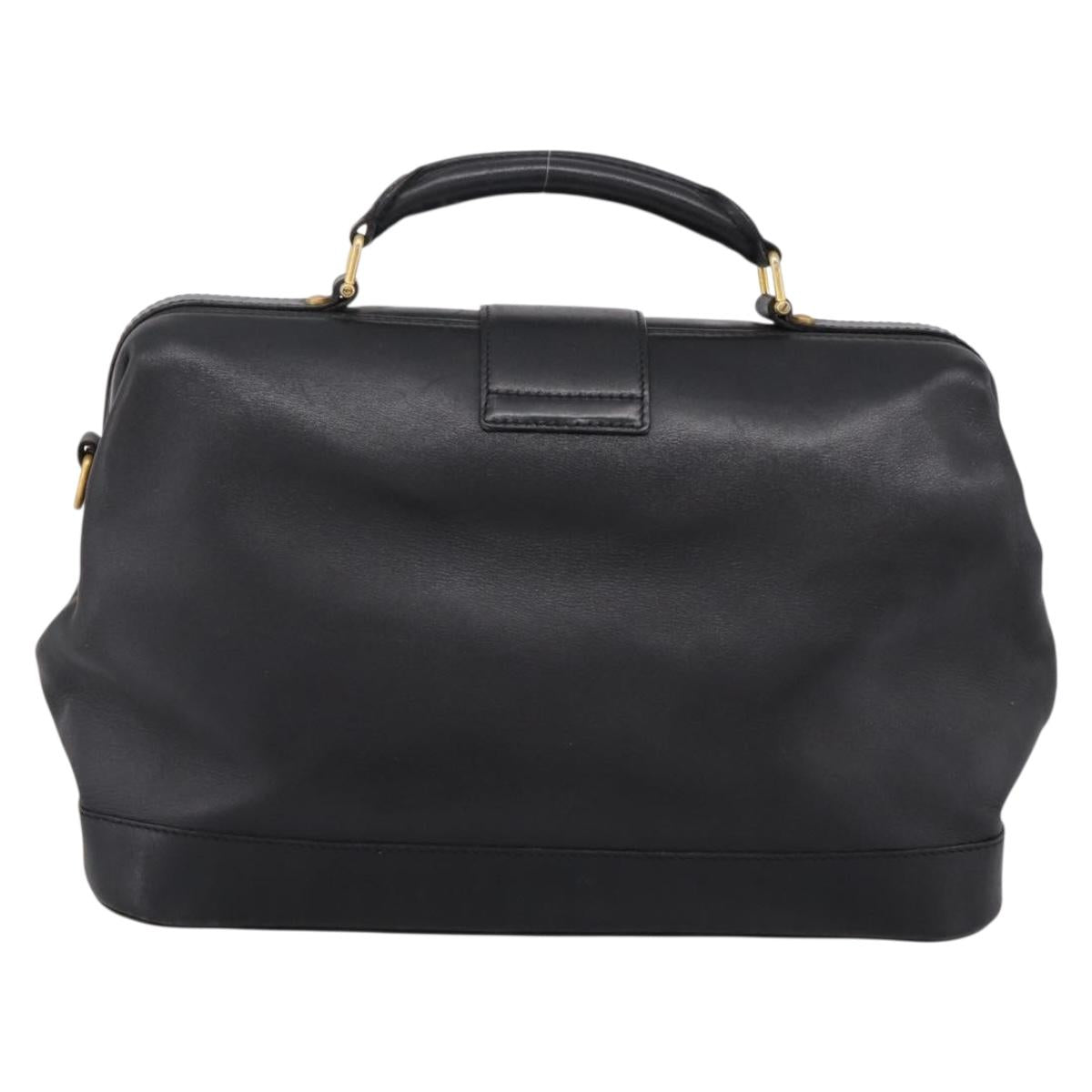 CELINE Hand Bag Leather Black Gold Tone Auth 200334