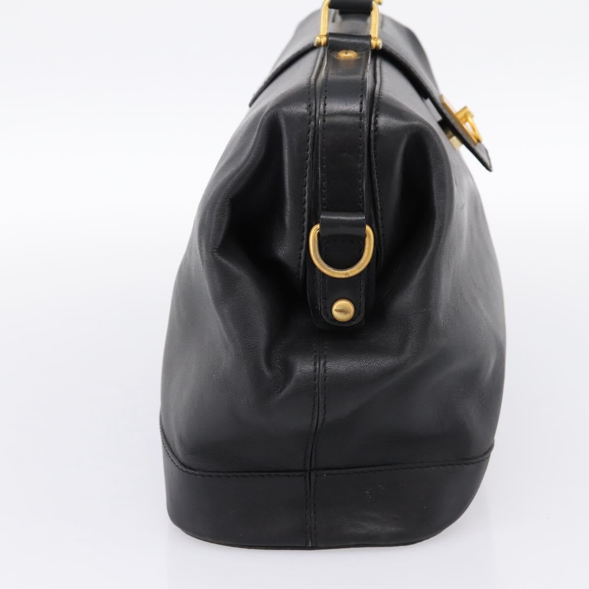CELINE Hand Bag Leather Black Gold Tone Auth 200334