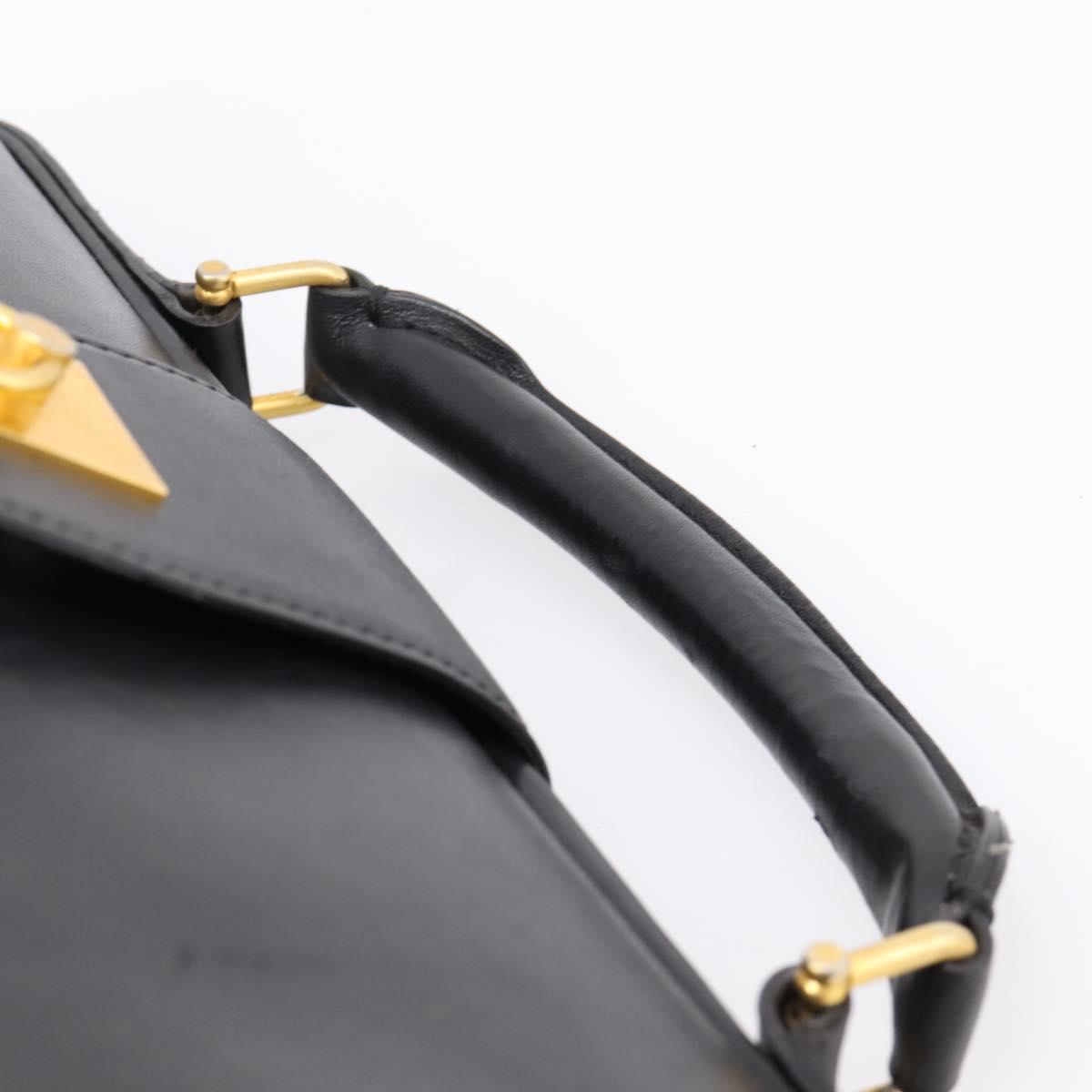 CELINE Hand Bag Leather Black Gold Tone Auth 200334
