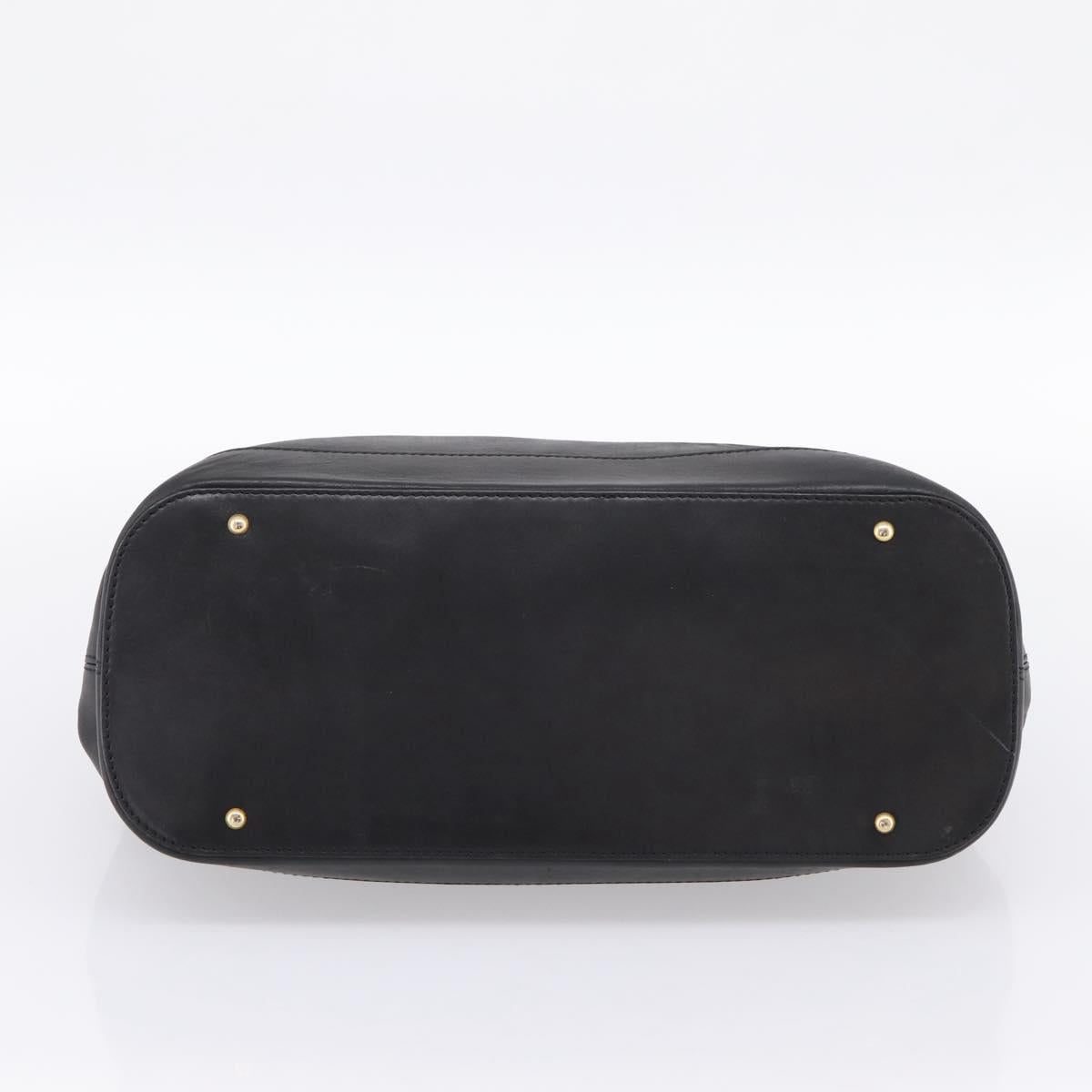 CELINE Hand Bag Leather Black Gold Tone Auth 200334