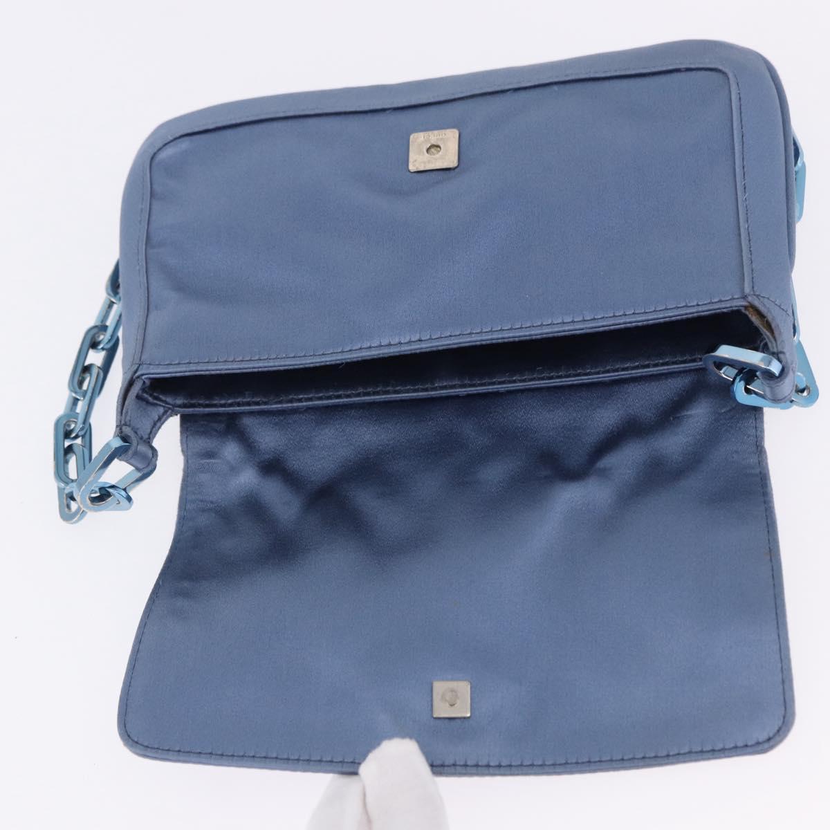 GUCCI Chain Shoulder Bag Satin Blue Auth 200336V