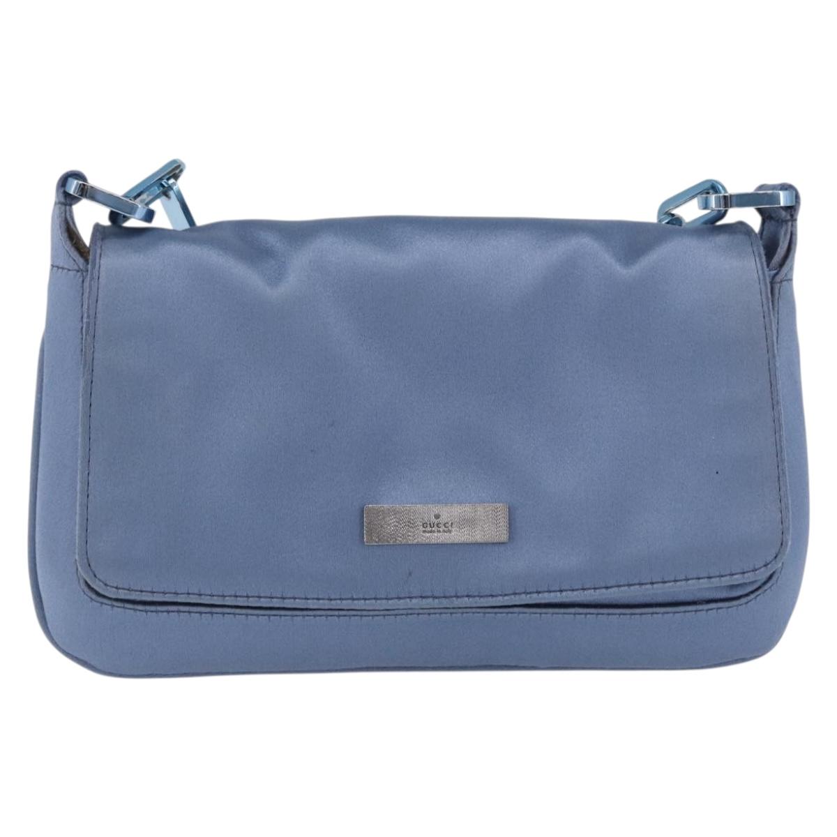 GUCCI Chain Shoulder Bag Satin Blue Auth 200336V