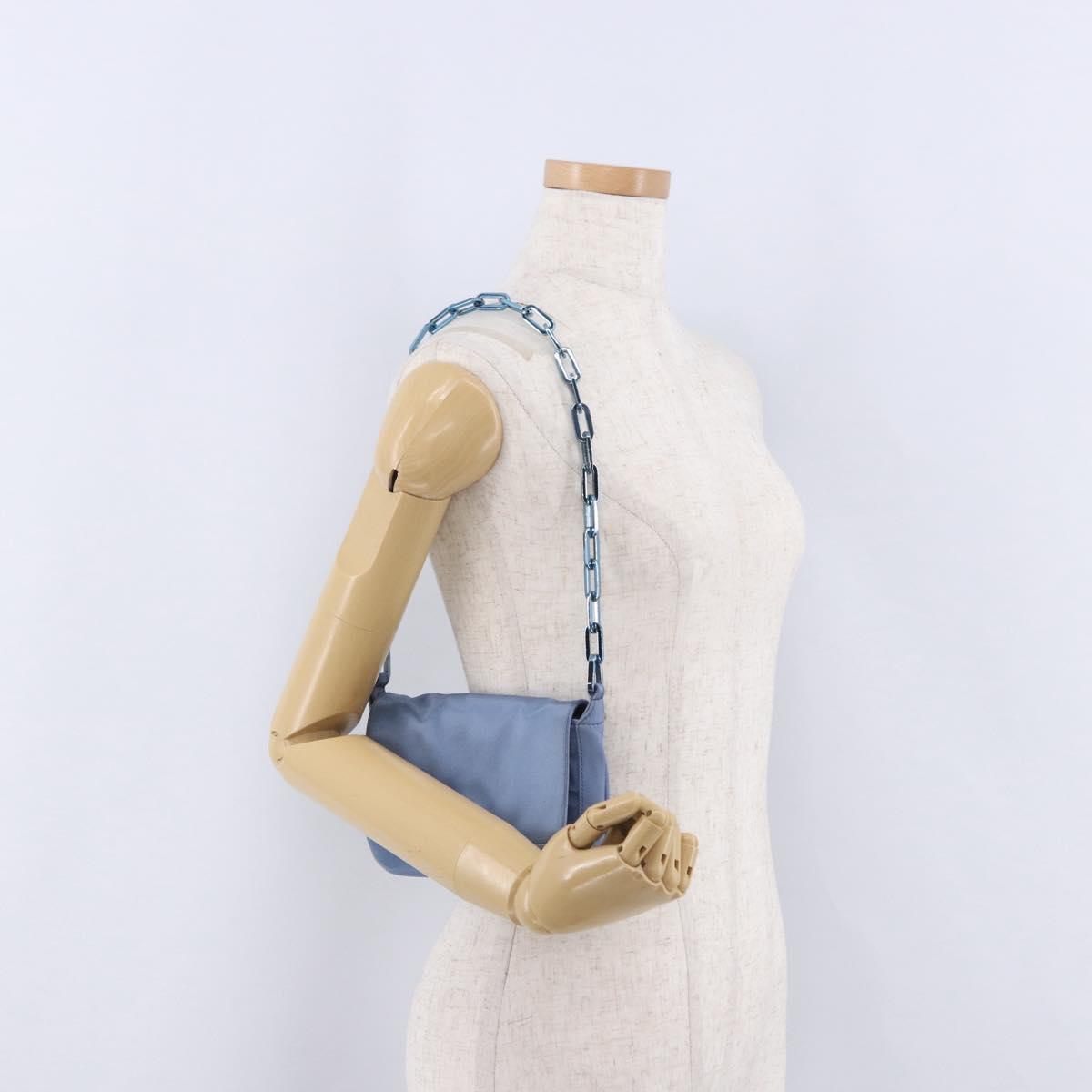 GUCCI Chain Shoulder Bag Satin Blue Auth 200336V