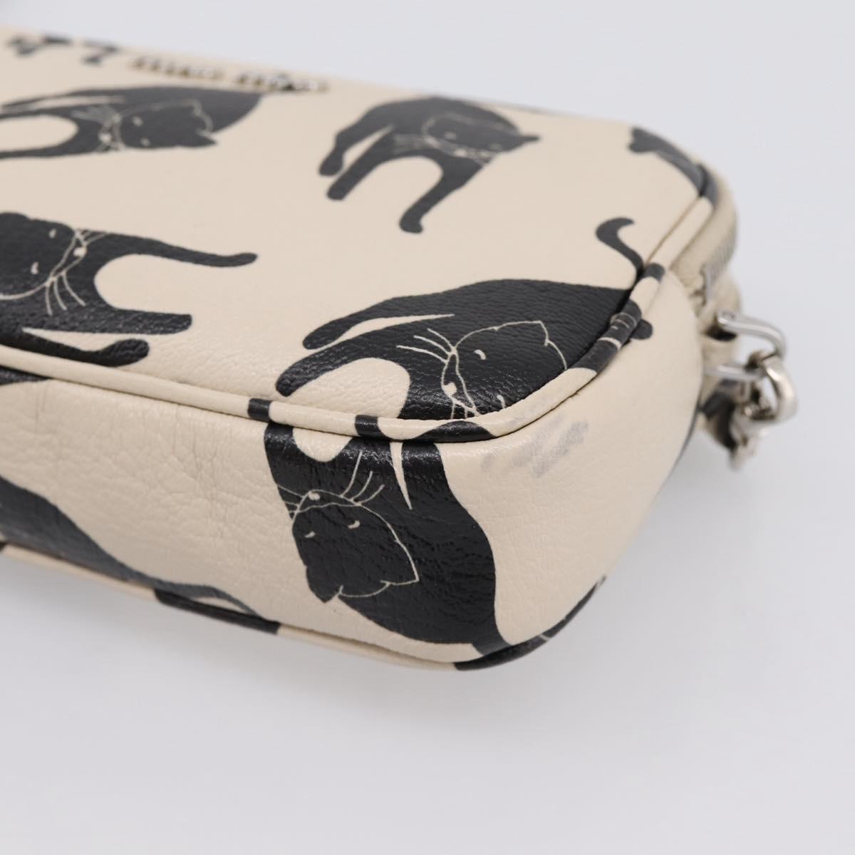 Miu Miu Shoulder Bag Leather Beige Silver Auth 200344M