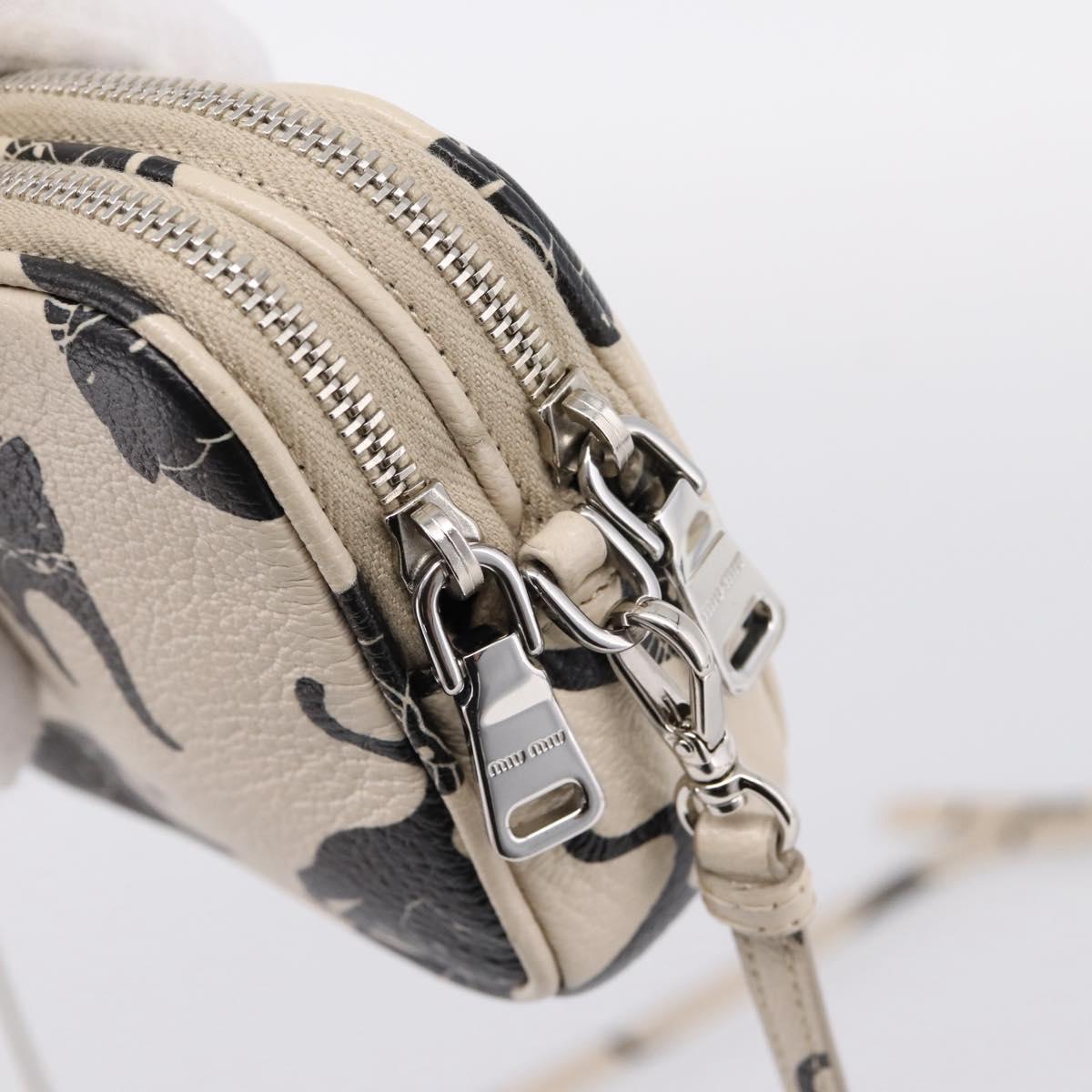 Miu Miu Shoulder Bag Leather Beige Silver Auth 200344M