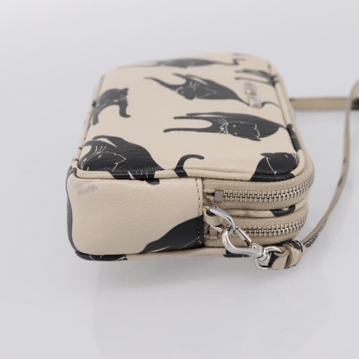 Miu Miu Shoulder Bag Leather Beige Silver Auth 200344M