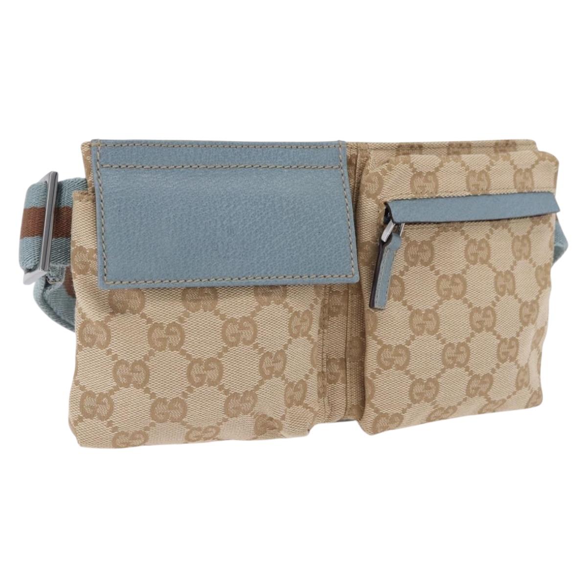 GUCCI GG Canvas Sherry Line Waist Bag Outlet Beige Silver 162962 Auth 200345A