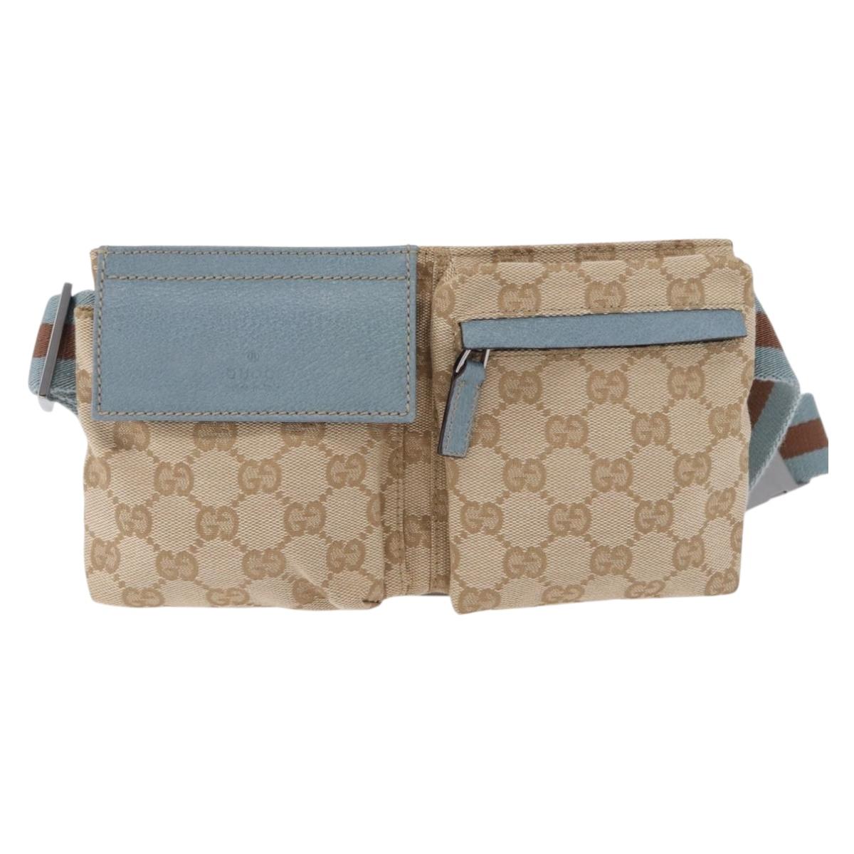 GUCCI GG Canvas Sherry Line Waist Bag Outlet Beige Silver 162962 Auth 200345A
