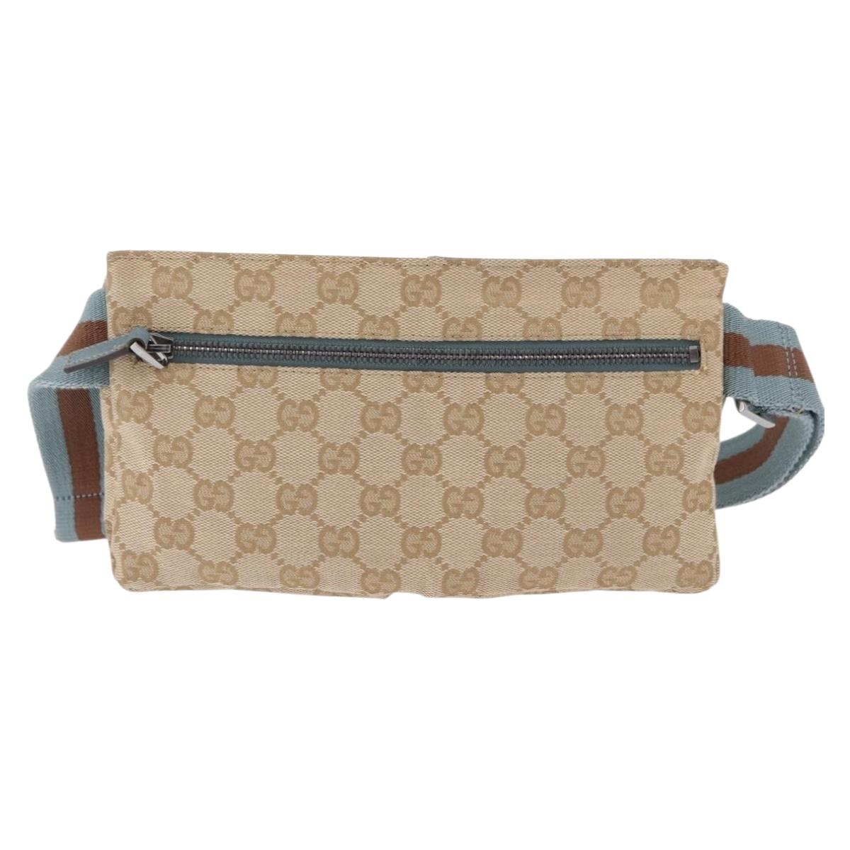 GUCCI GG Canvas Sherry Line Waist Bag Outlet Beige Silver 162962 Auth 200345A