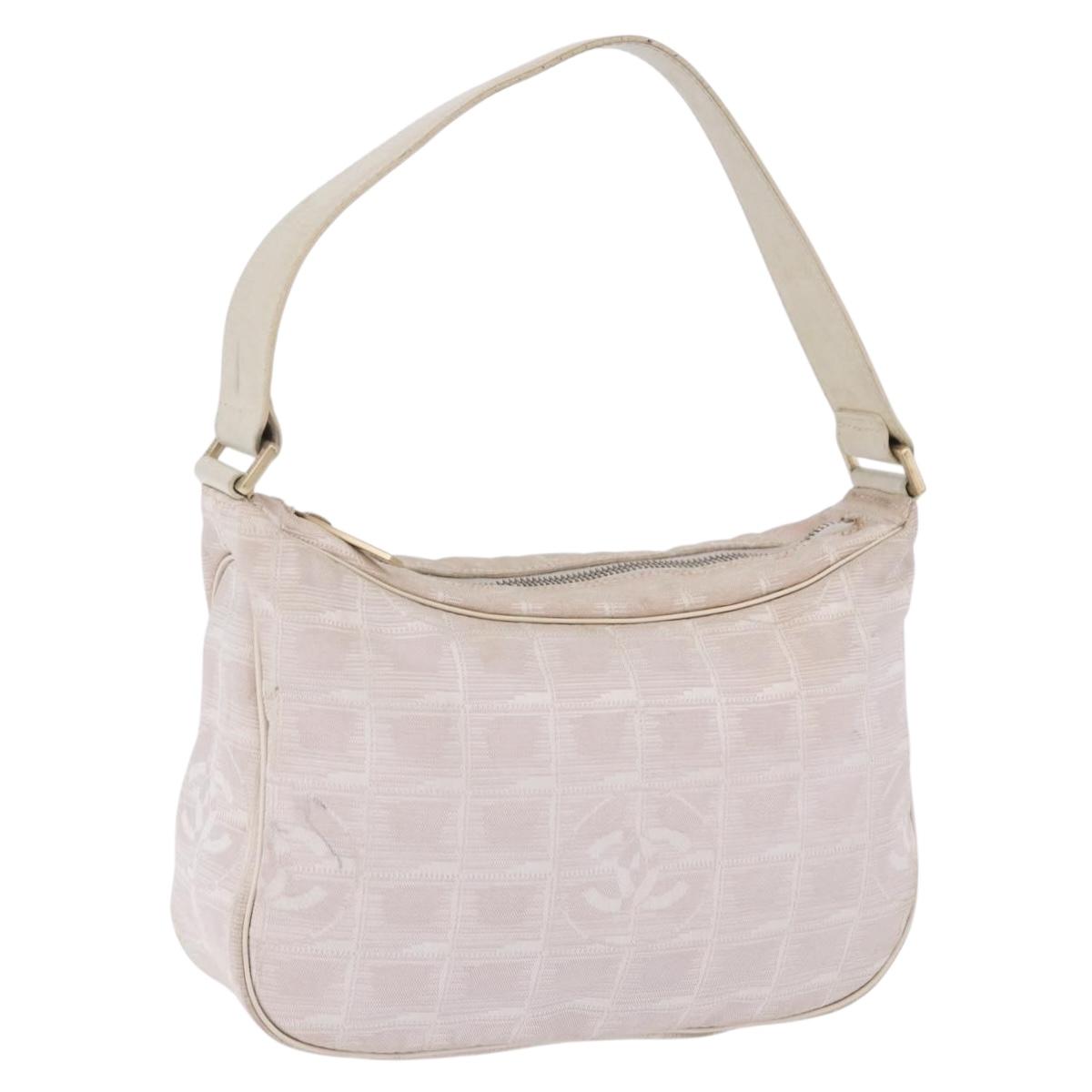 CHANEL New Travel Line Hand Bag Canvas Beige Gold Tone CC Auth 200347A