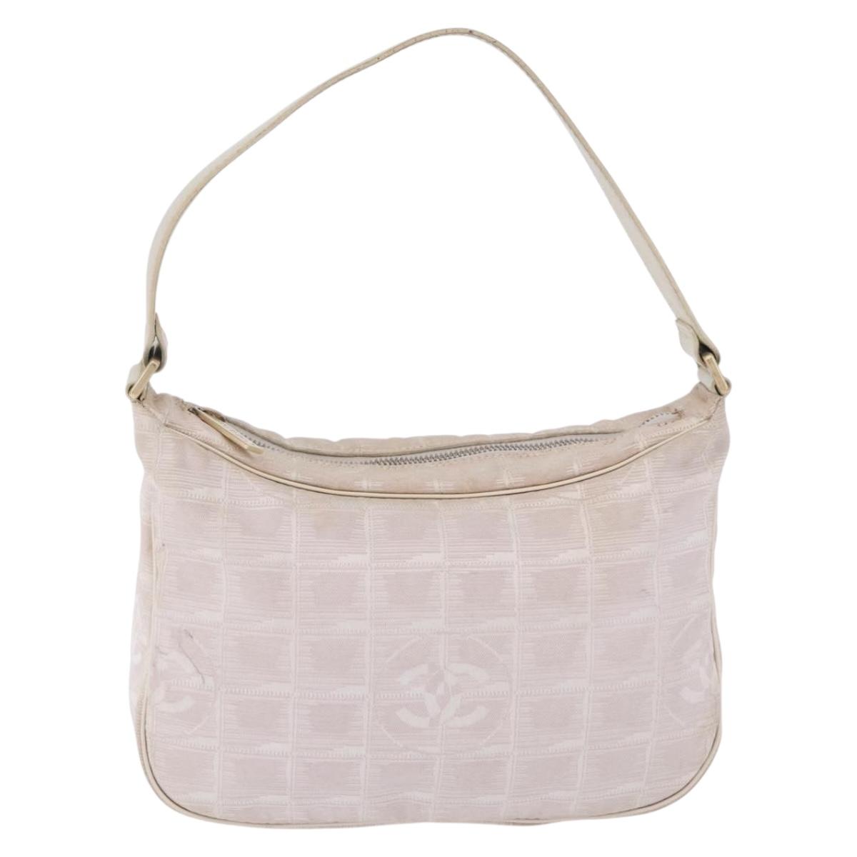 CHANEL New Travel Line Hand Bag Canvas Beige Gold Tone CC Auth 200347A