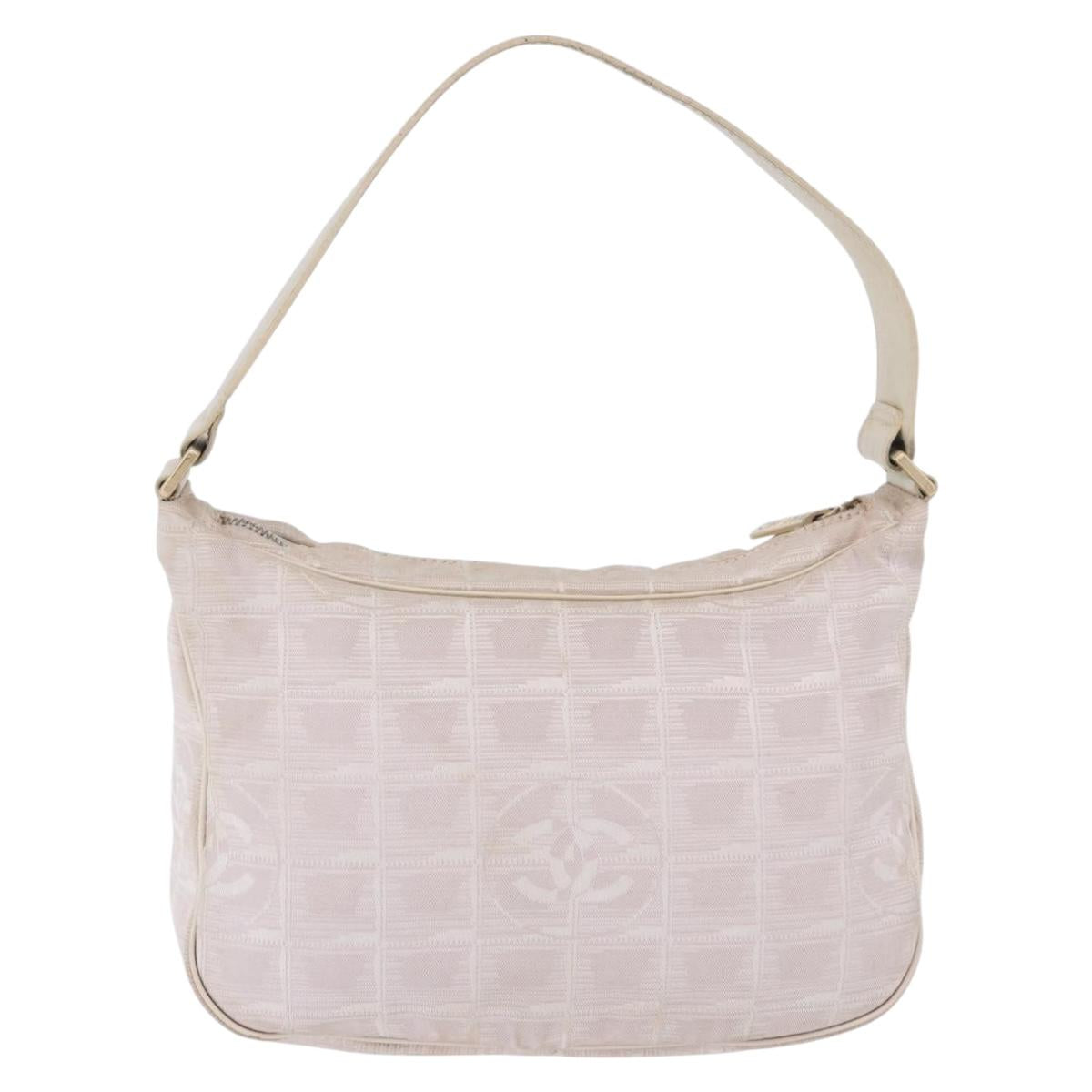 CHANEL New Travel Line Hand Bag Canvas Beige Gold Tone CC Auth 200347A