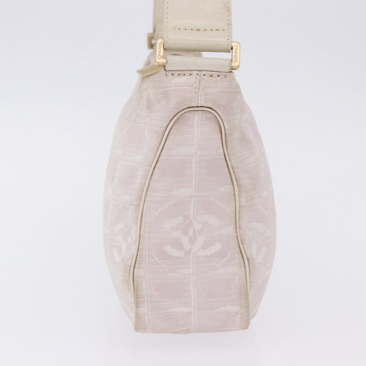 CHANEL New Travel Line Hand Bag Canvas Beige Gold Tone CC Auth 200347A