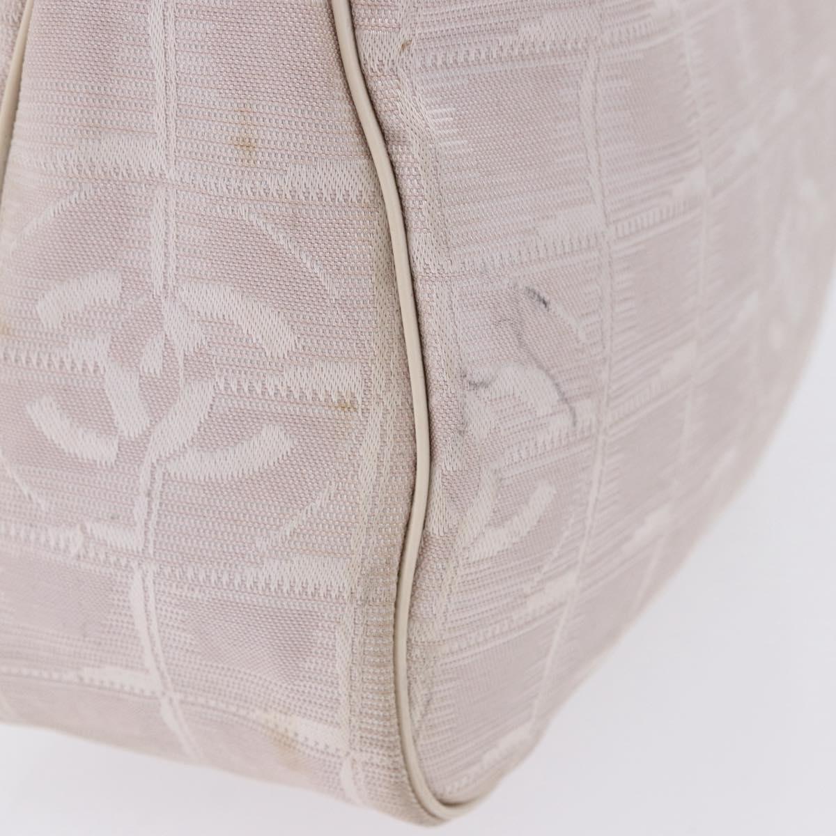 CHANEL New Travel Line Hand Bag Canvas Beige Gold Tone CC Auth 200347A
