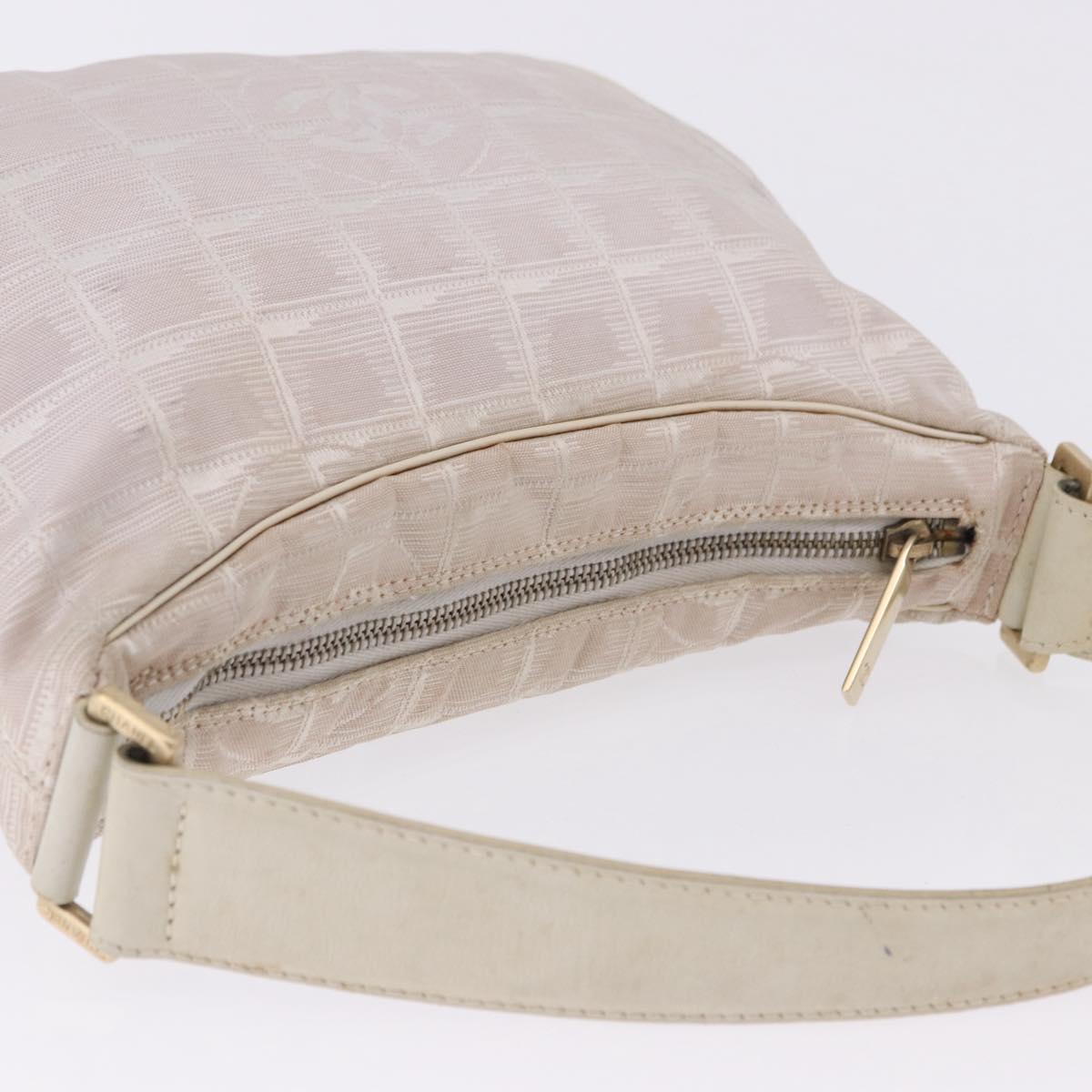 CHANEL New Travel Line Hand Bag Canvas Beige Gold Tone CC Auth 200347A