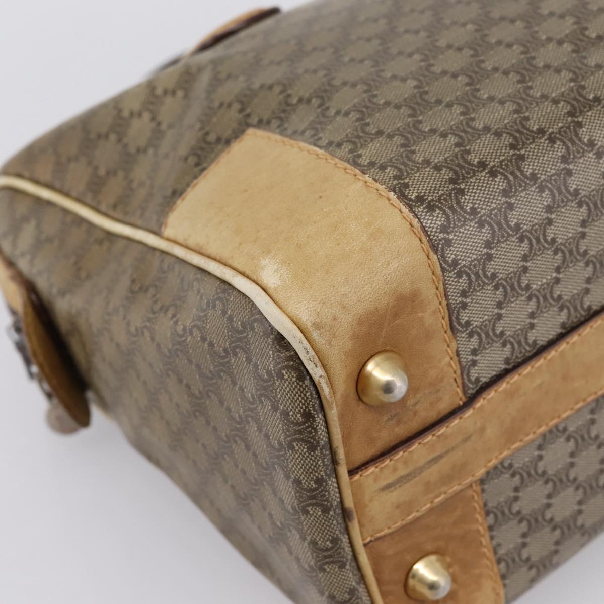 CELINE Macadam Hand Bag PVC Leather Beige Gold Tone Auth 200348