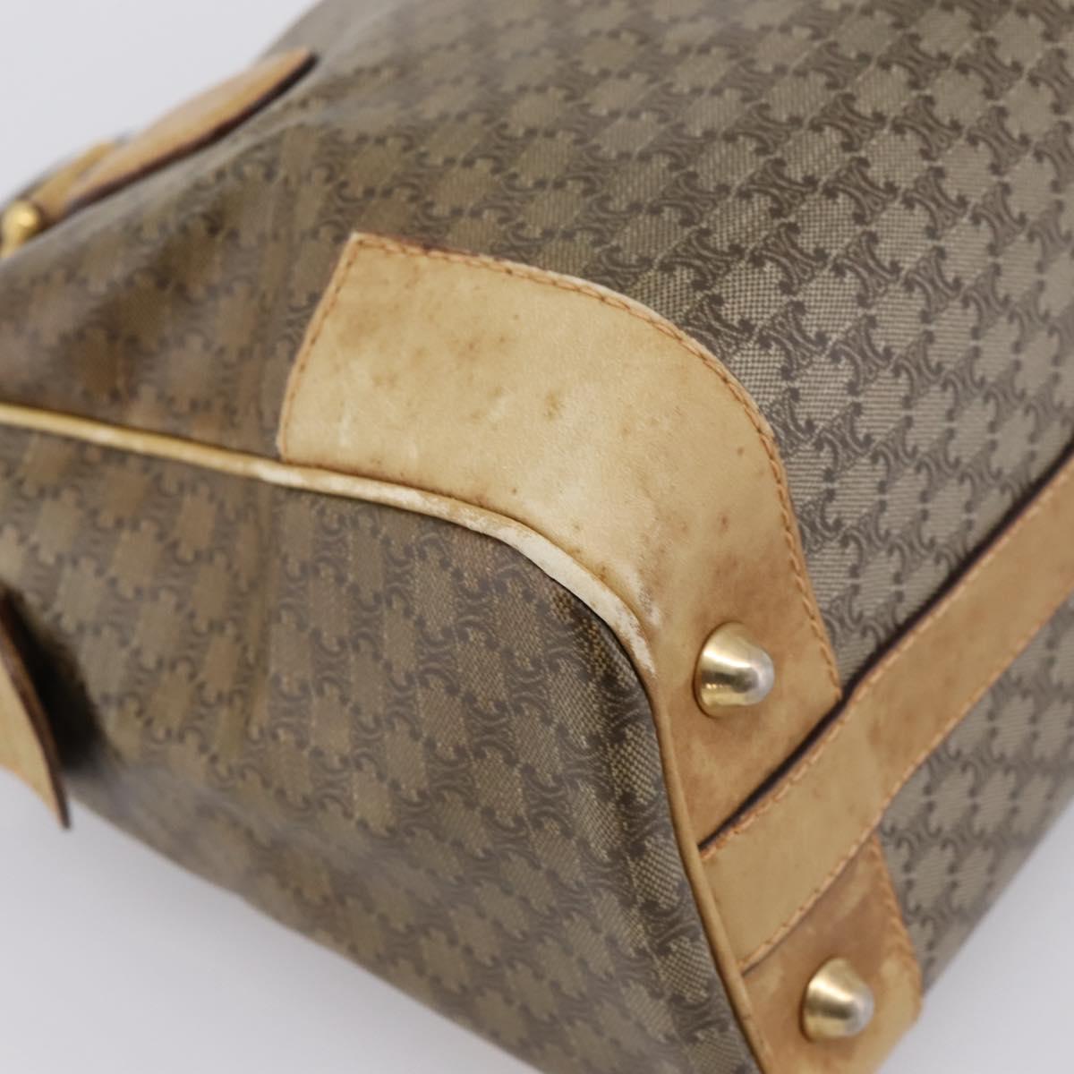 CELINE Macadam Hand Bag PVC Leather Beige Gold Tone Auth 200348