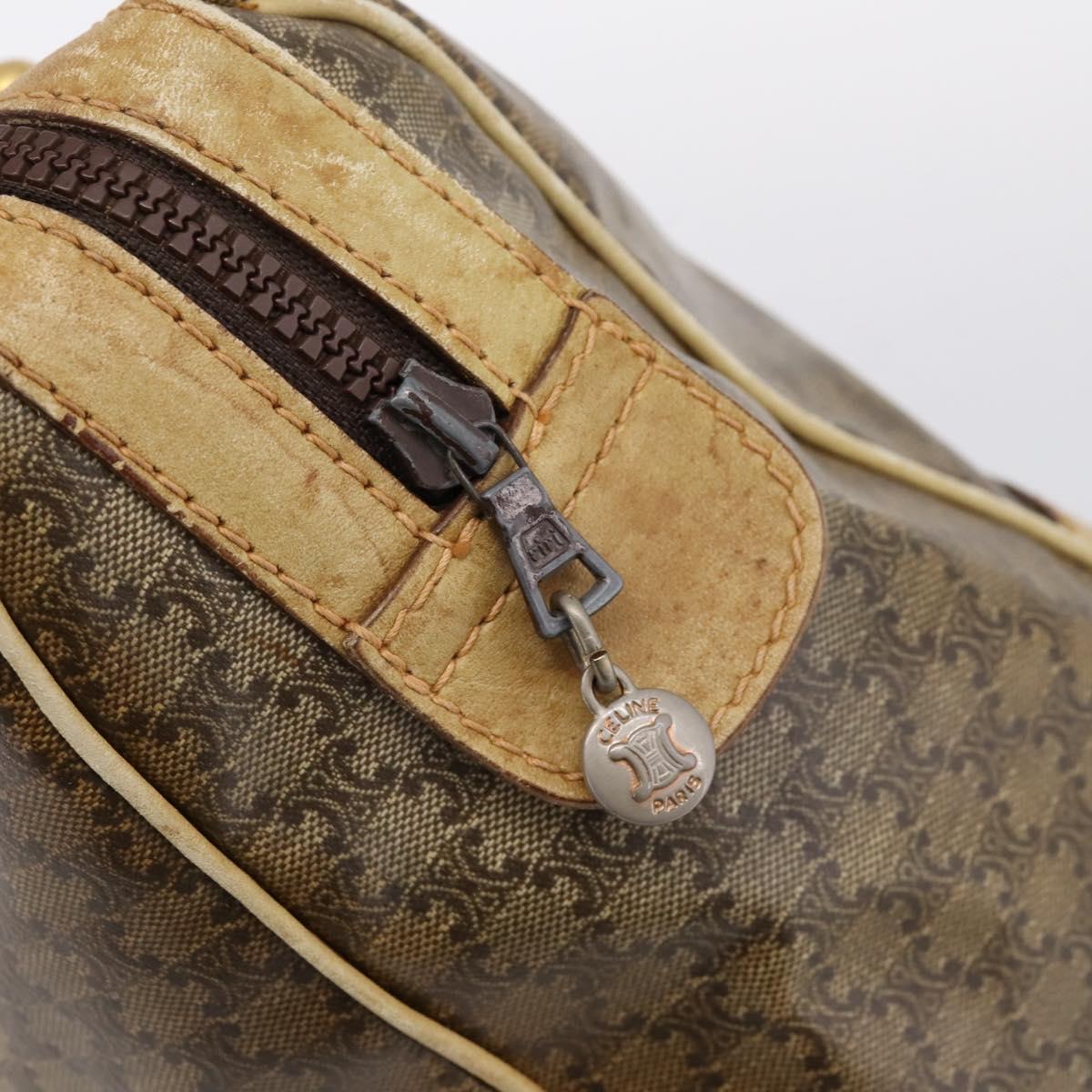 CELINE Macadam Hand Bag PVC Leather Beige Gold Tone Auth 200348