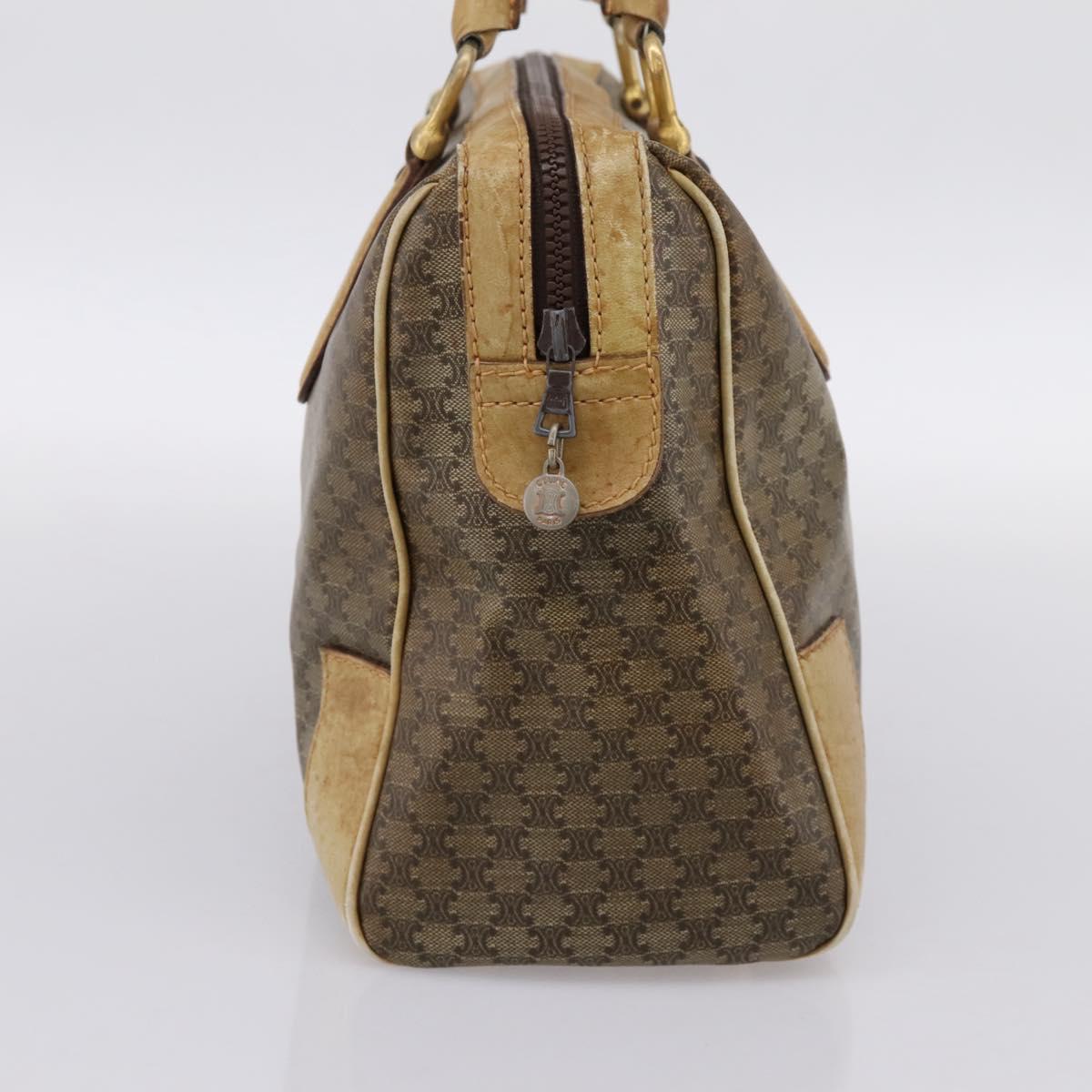 CELINE Macadam Hand Bag PVC Leather Beige Gold Tone Auth 200348