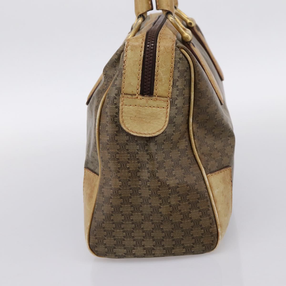CELINE Macadam Hand Bag PVC Leather Beige Gold Tone Auth 200348